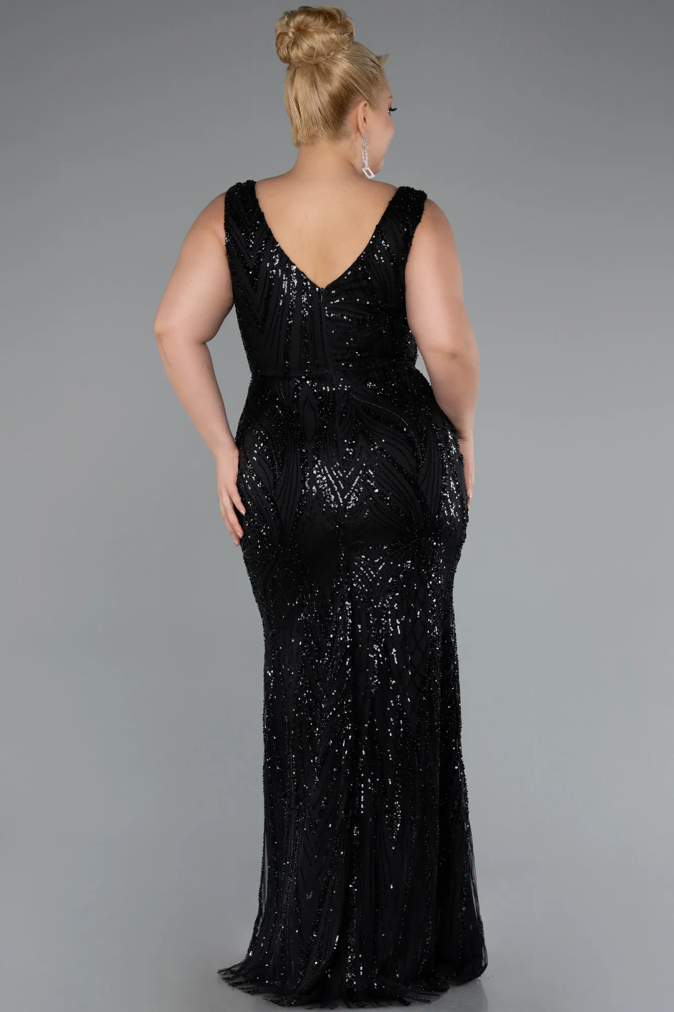 Black-Long Beaded Formal Plus Size Dress ABU5188