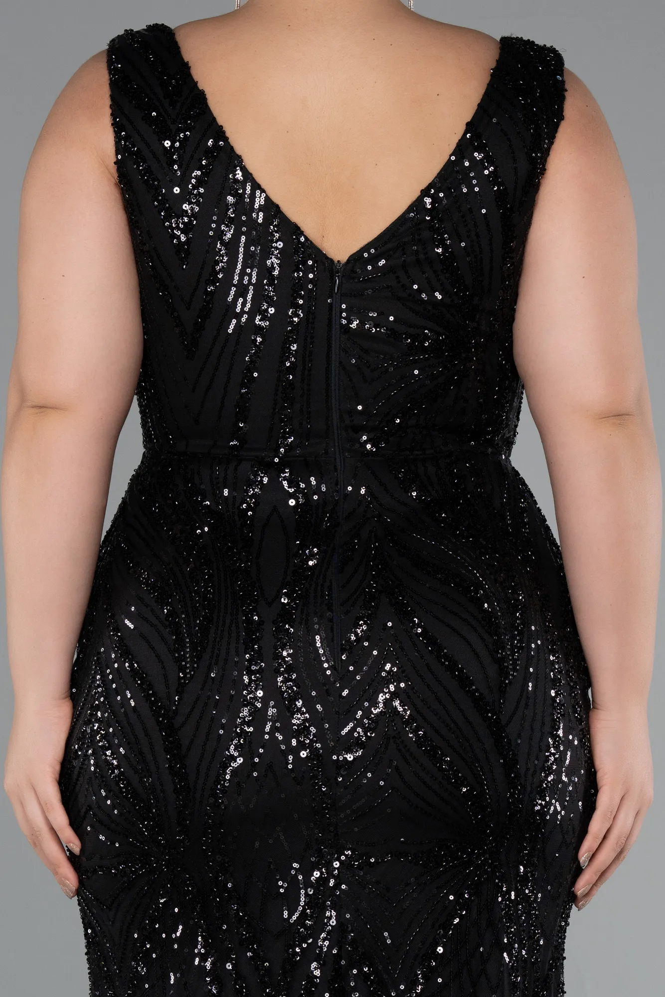 Black-Long Beaded Formal Plus Size Dress ABU5188