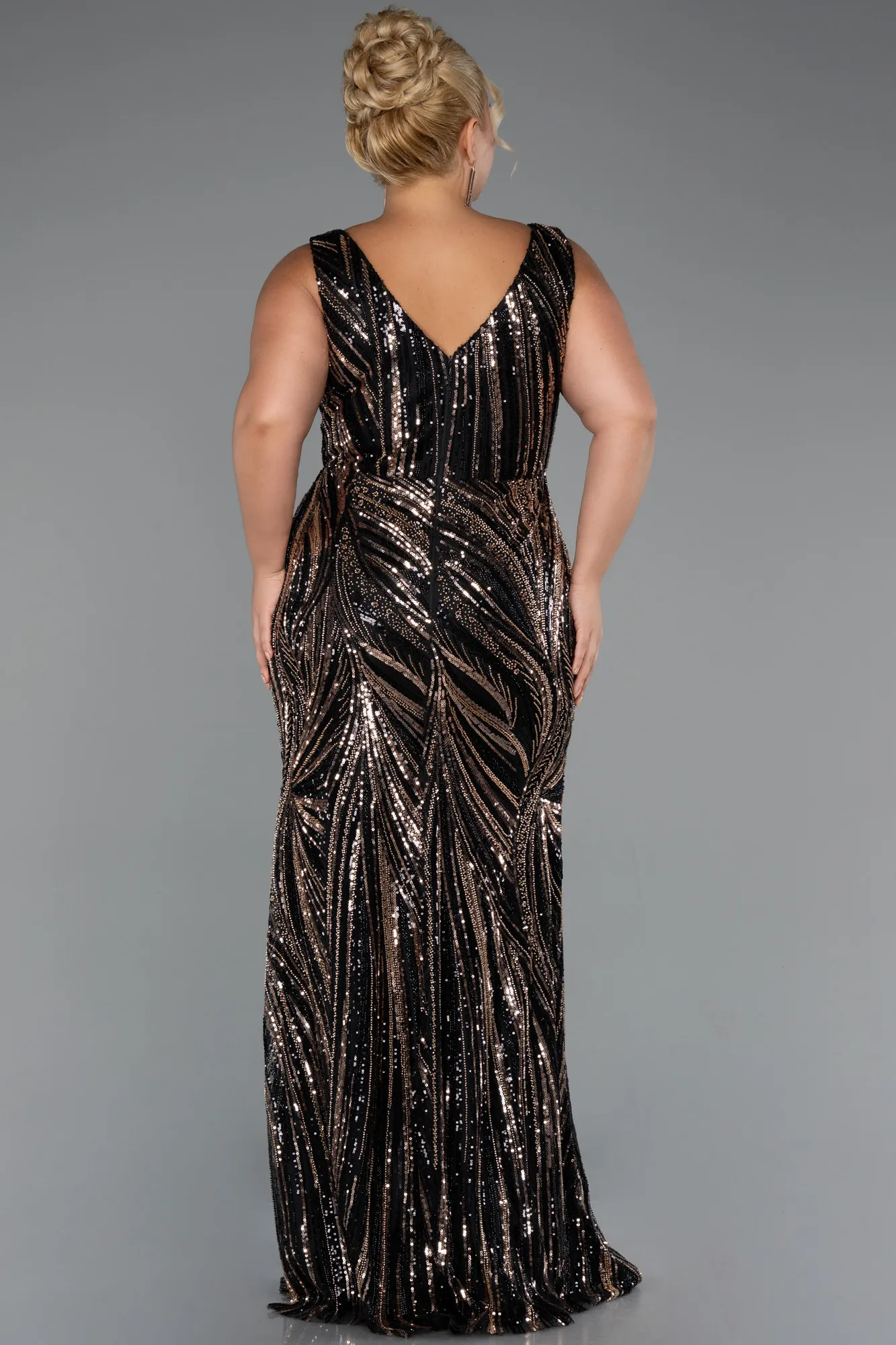 Black-Long Beaded Formal Plus Size Dress ABU5189