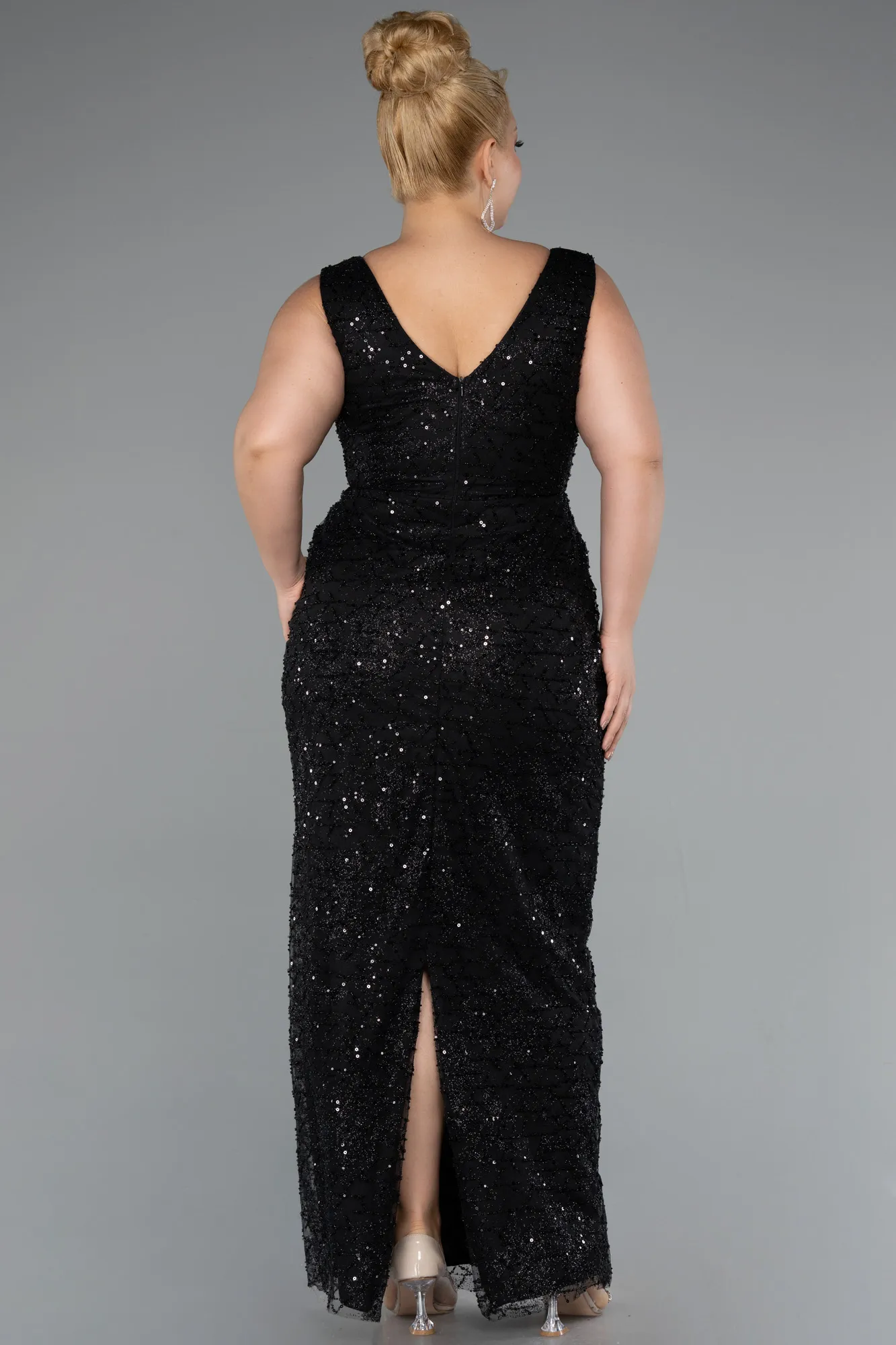 Black-Long Beaded Formal Plus Size Dress ABU5190