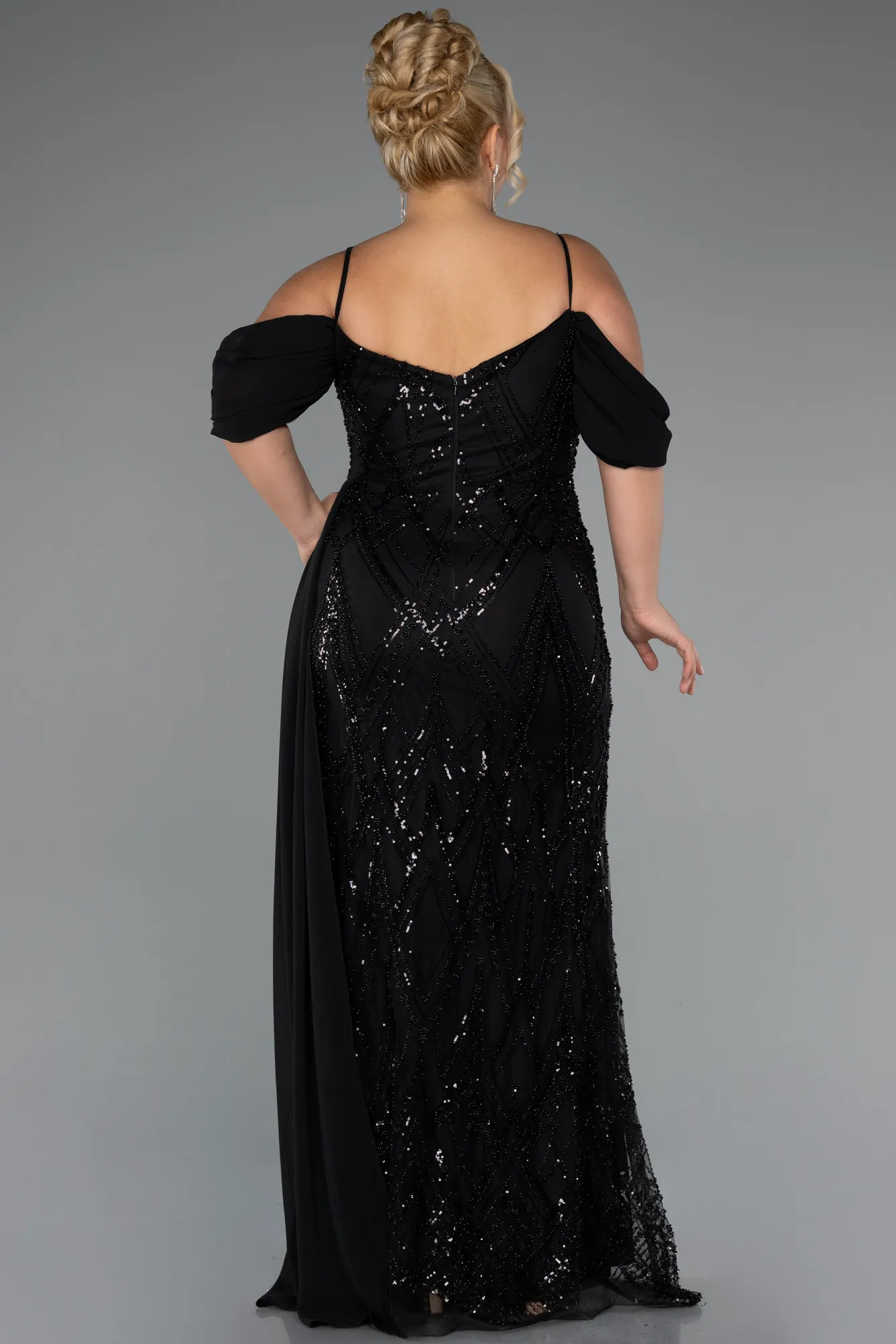 Black-Long Beaded Formal Plus Size Dress ABU5319