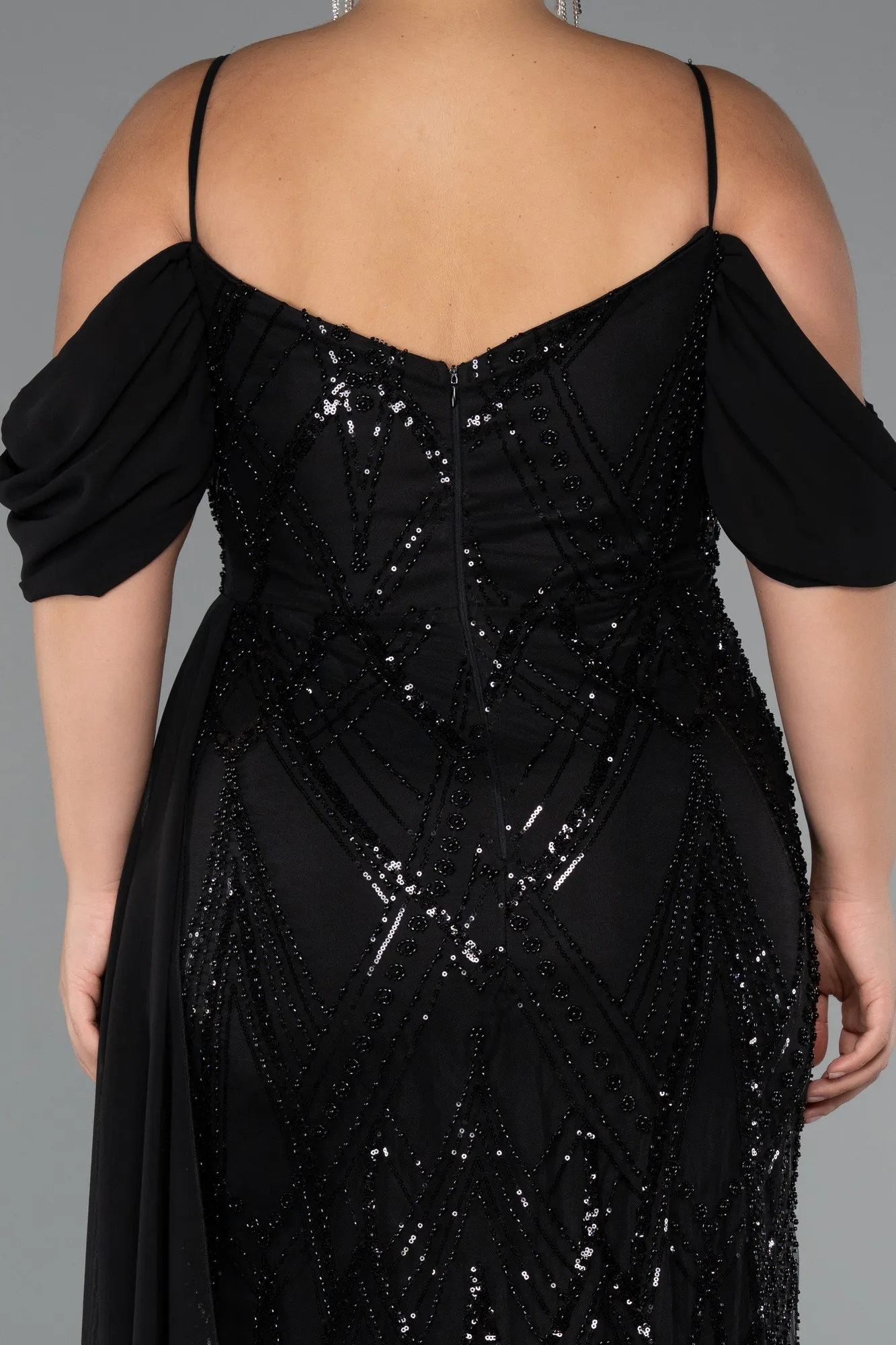 Black-Long Beaded Formal Plus Size Dress ABU5319