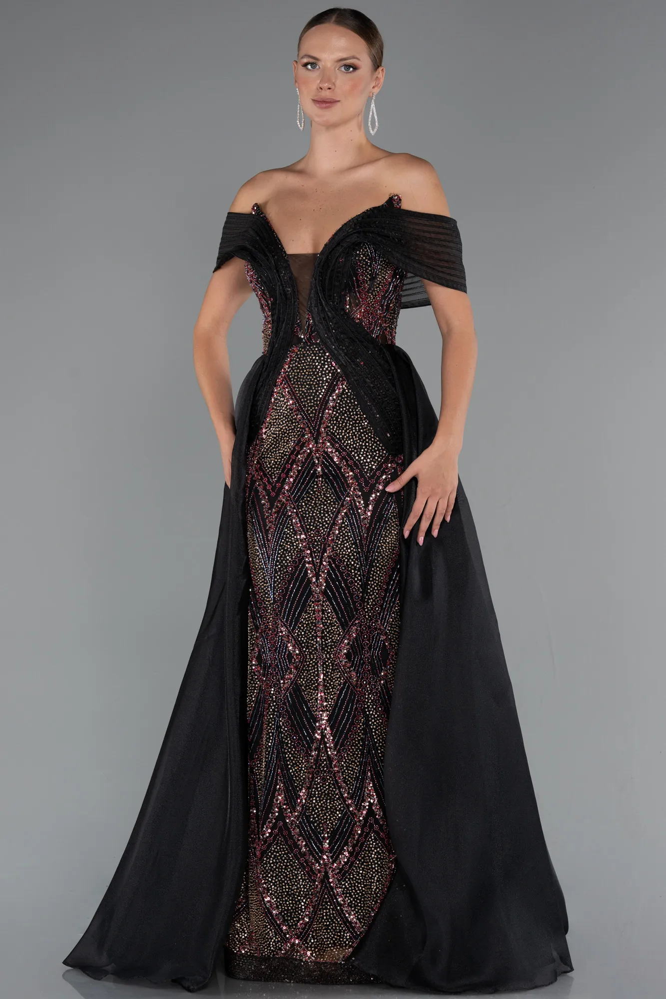 Black-Long Beaded Haute Couture Dress ABU5254