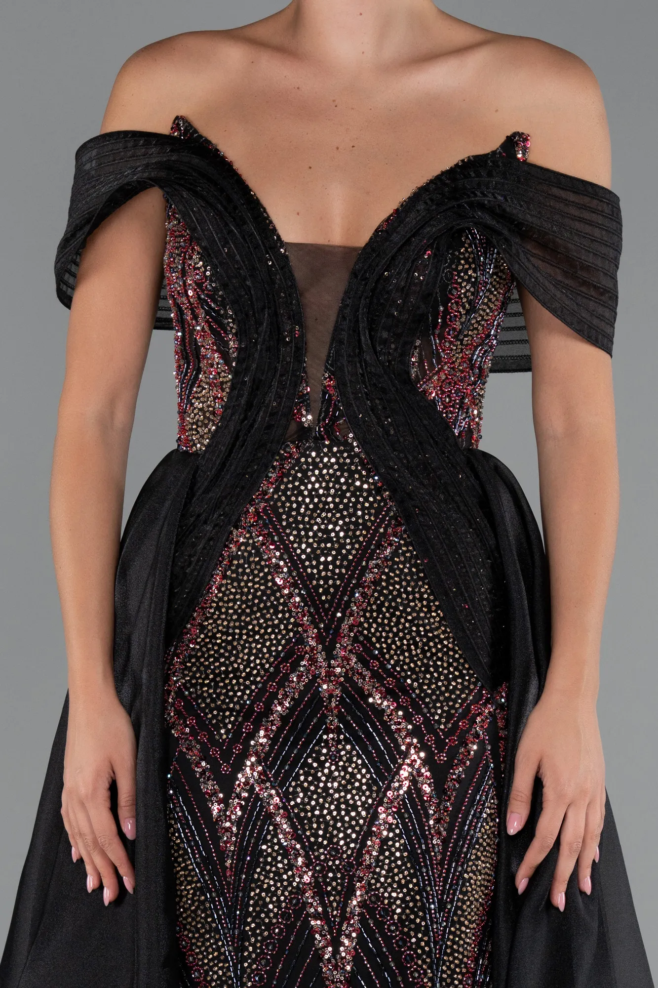 Black-Long Beaded Haute Couture Dress ABU5254