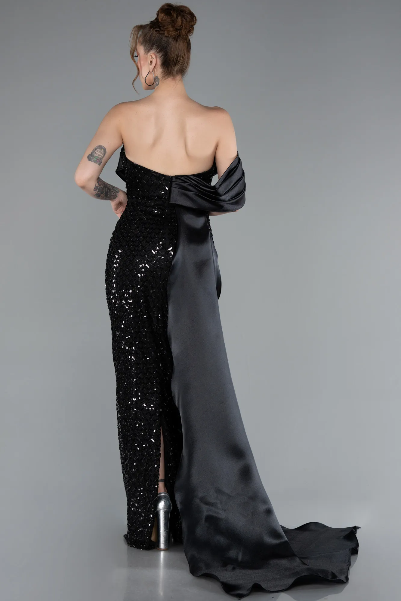 Black-Long Beaded Mermaid Evening Gown ABU4986