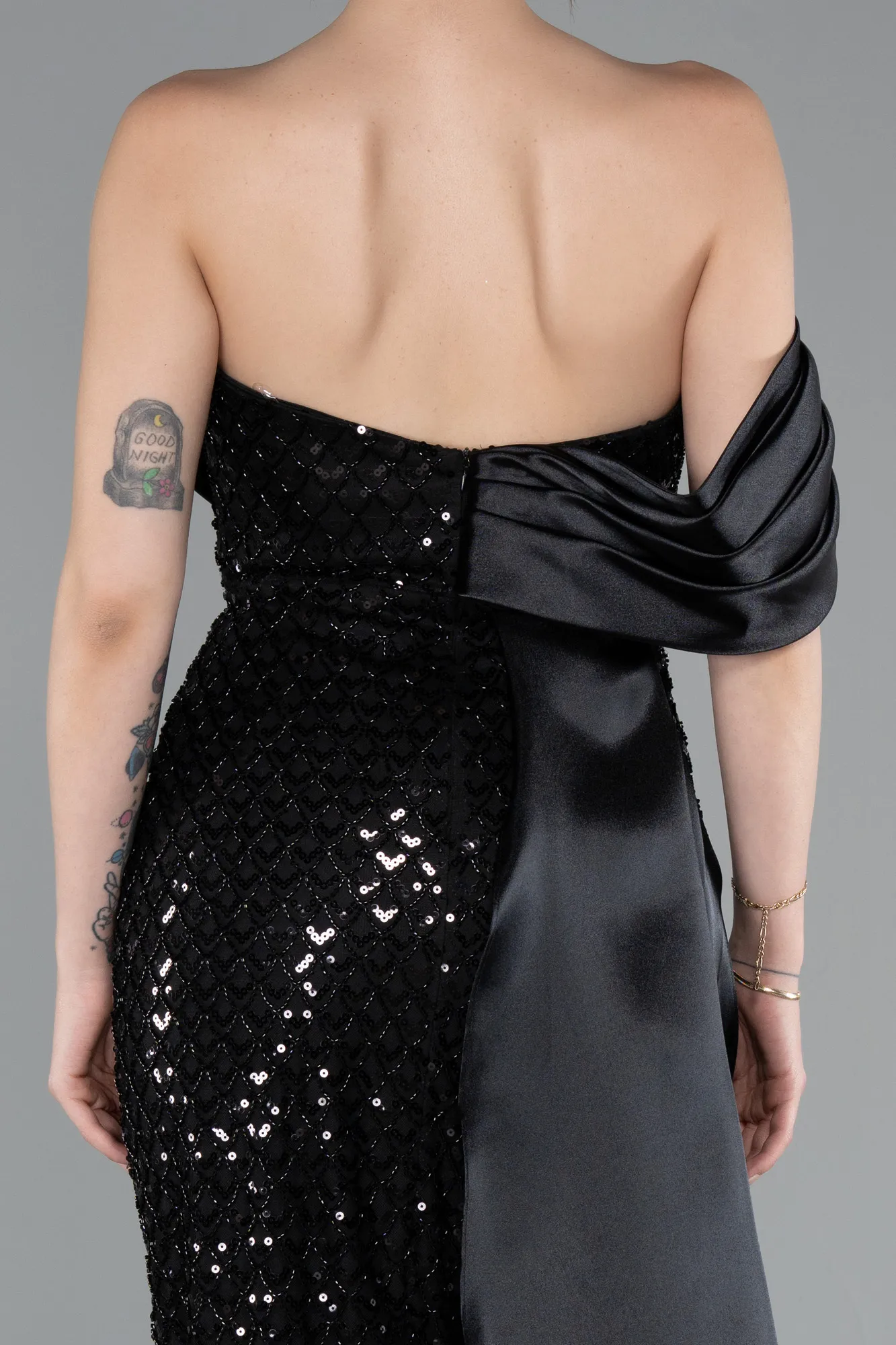 Black-Long Beaded Mermaid Evening Gown ABU4986