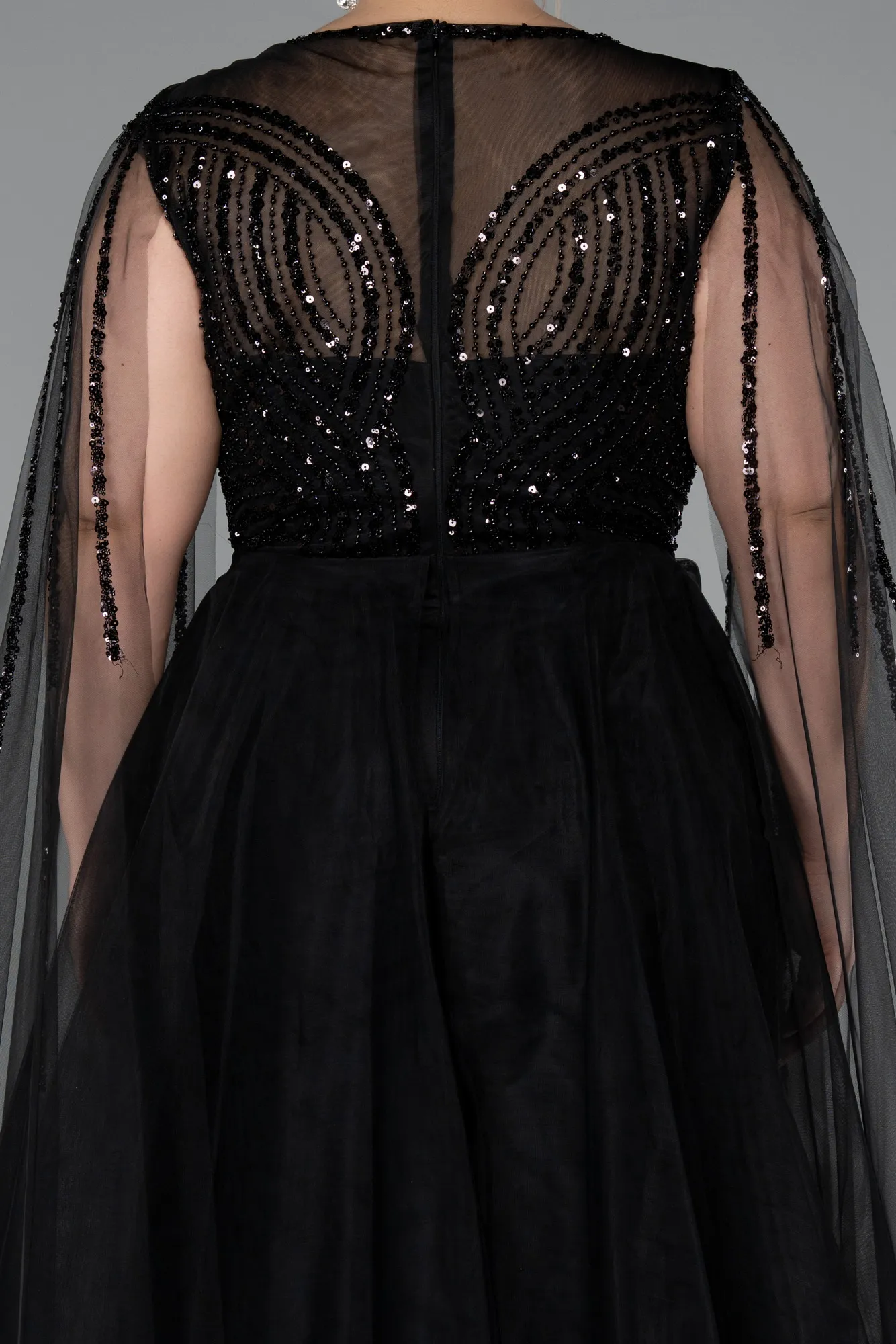 Black-Long Beaded Plus Size Engagement Dress ABU5050