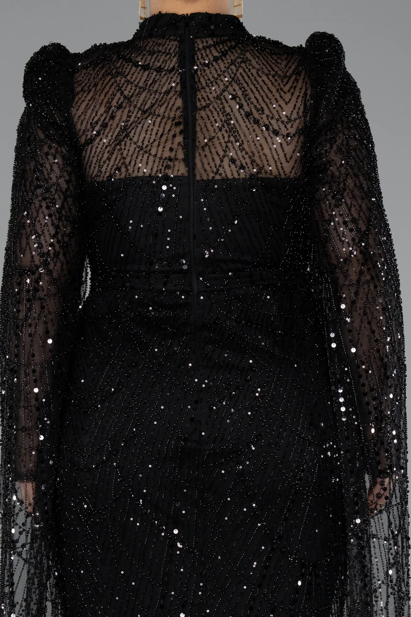 Black-Long Beaded Plus Size Engagement Dress ABU5153