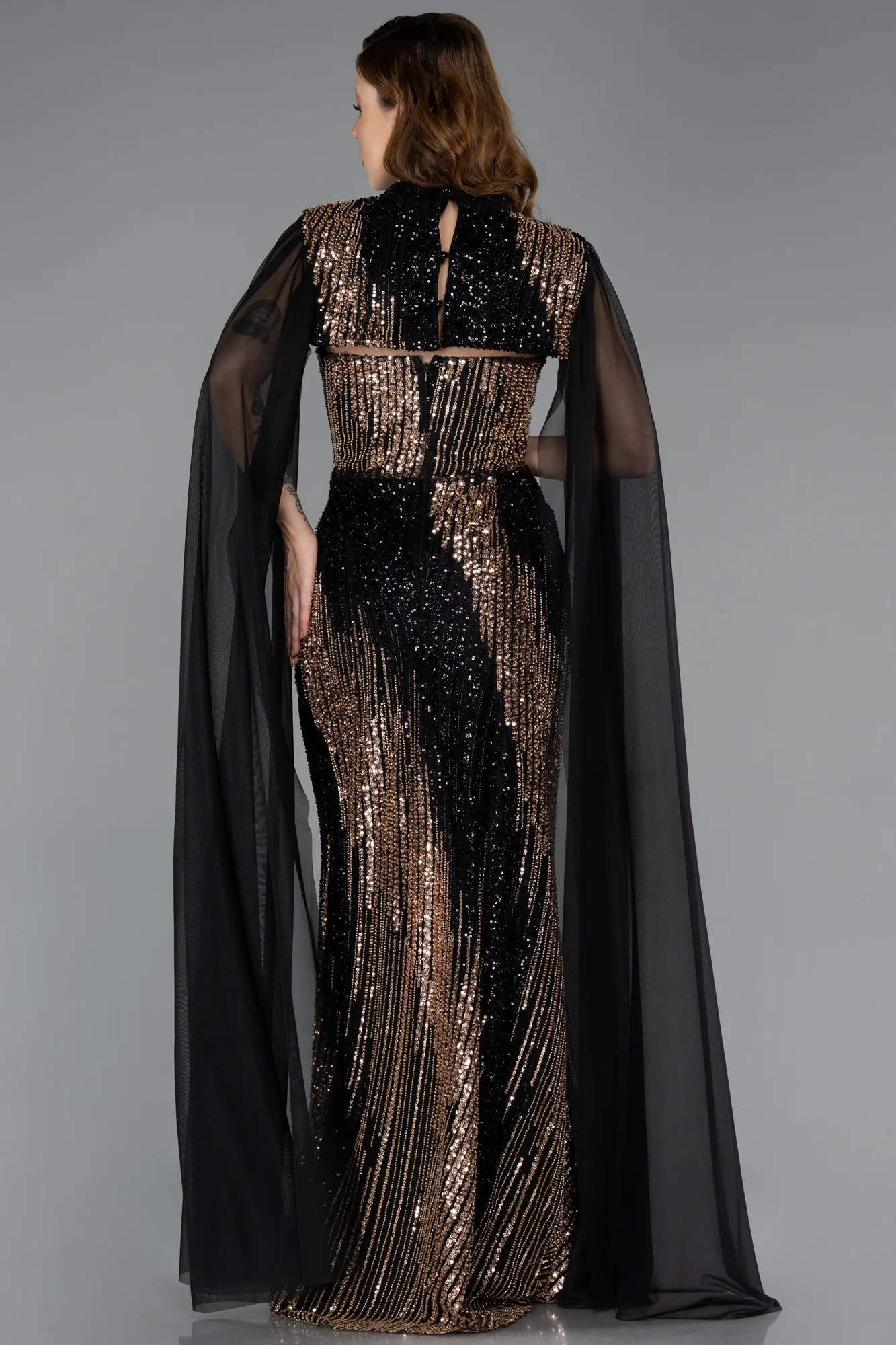 Black-Long Beaded Plus Size Engagement Dress ABU5505