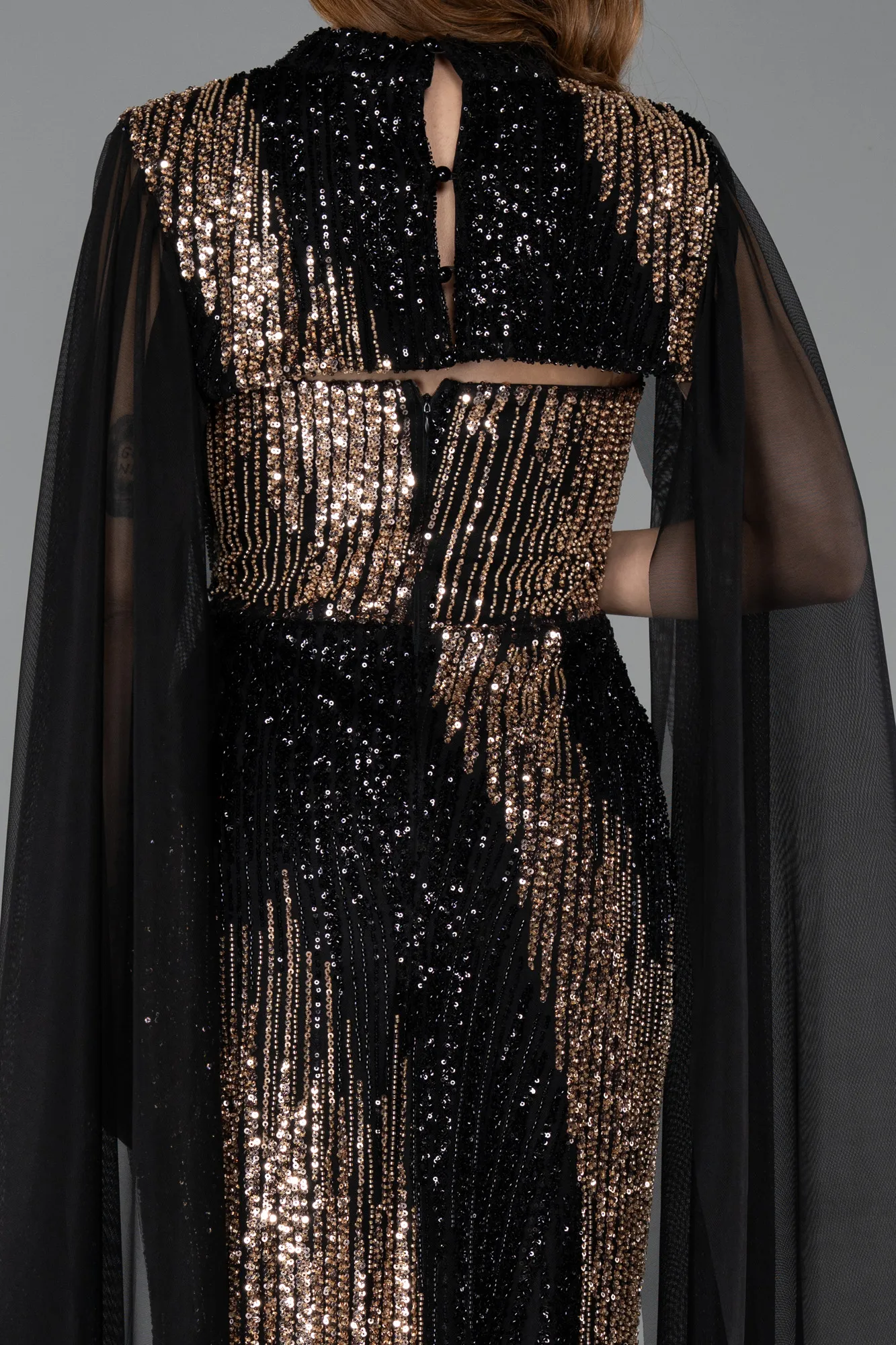 Black-Long Beaded Plus Size Engagement Dress ABU5505