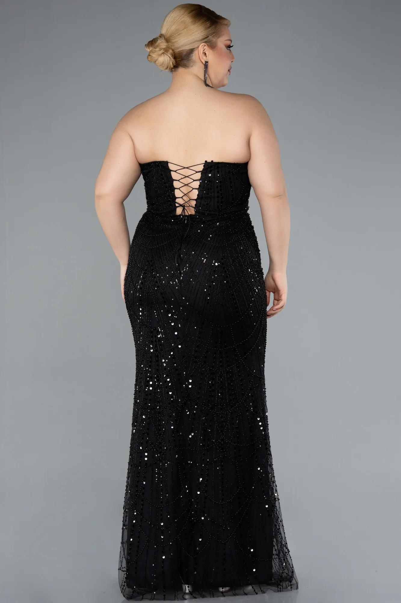 Black-Long Beaded Plus Size Evening Dress ABU4789