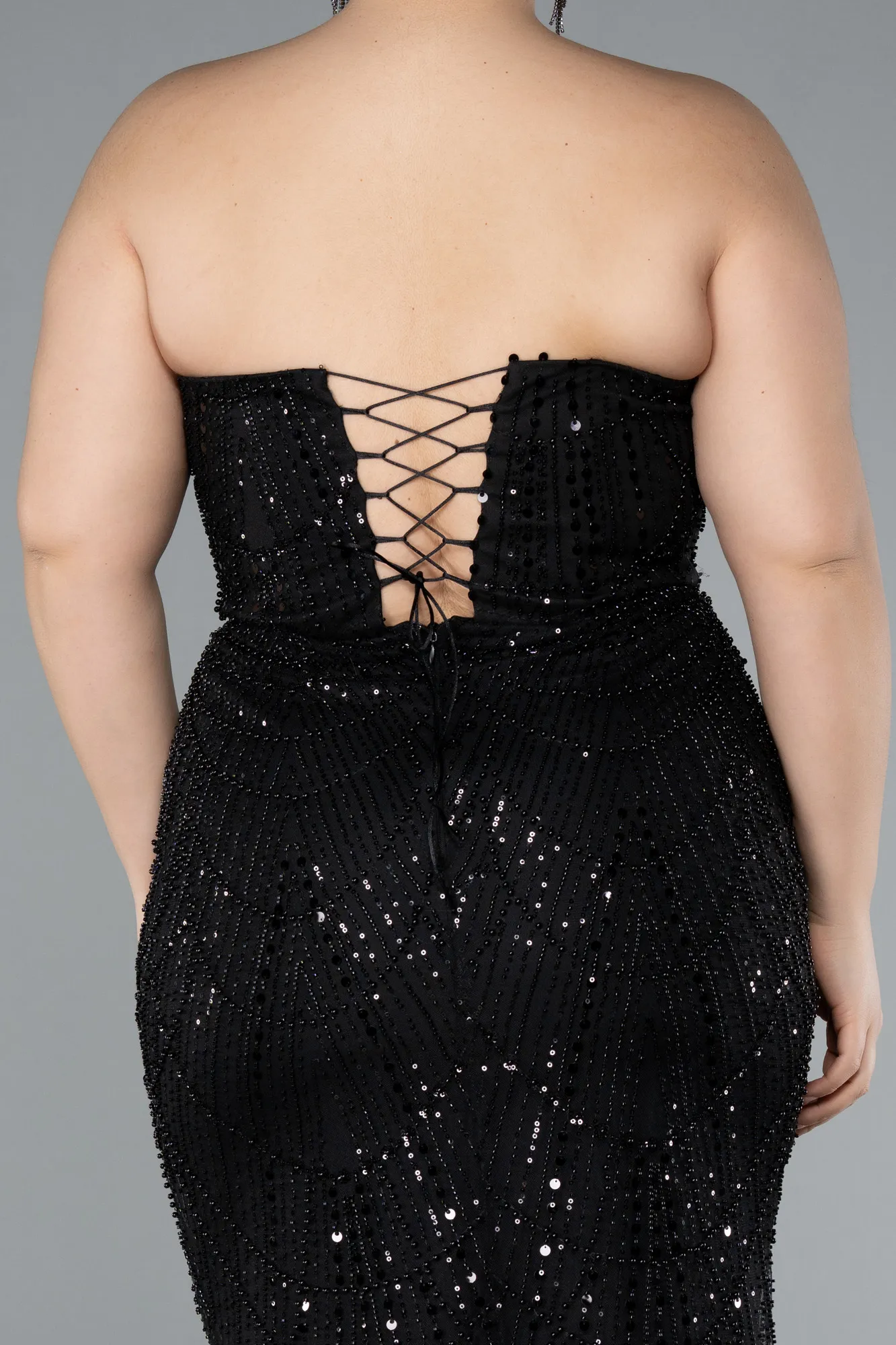 Black-Long Beaded Plus Size Evening Dress ABU4789