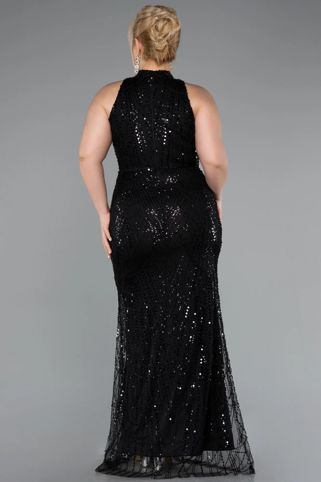 Black-Long Beaded Plus Size Evening Dress ABU5063