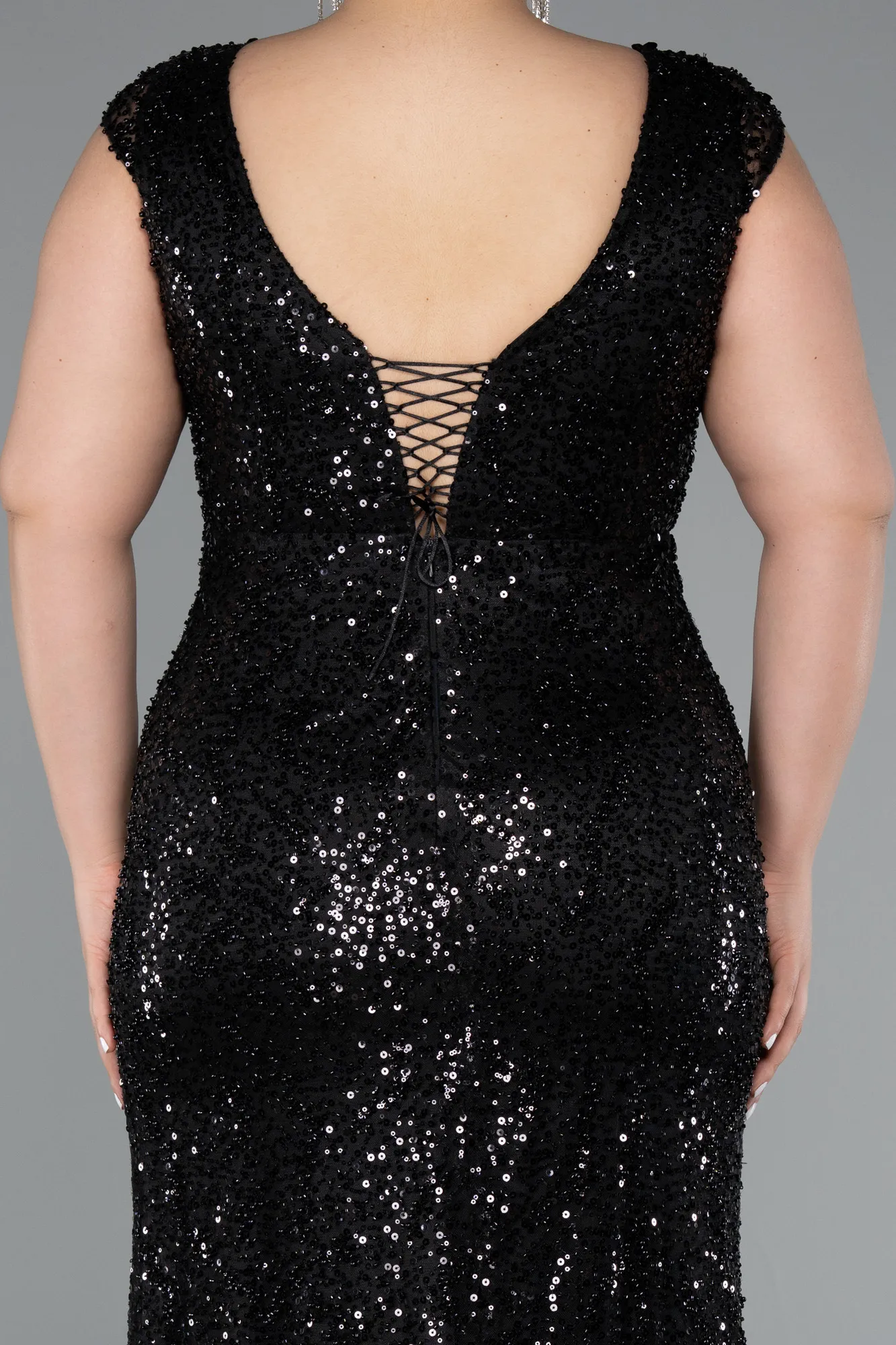 Black-Long Beaded Plus Size Evening Dress ABU5089