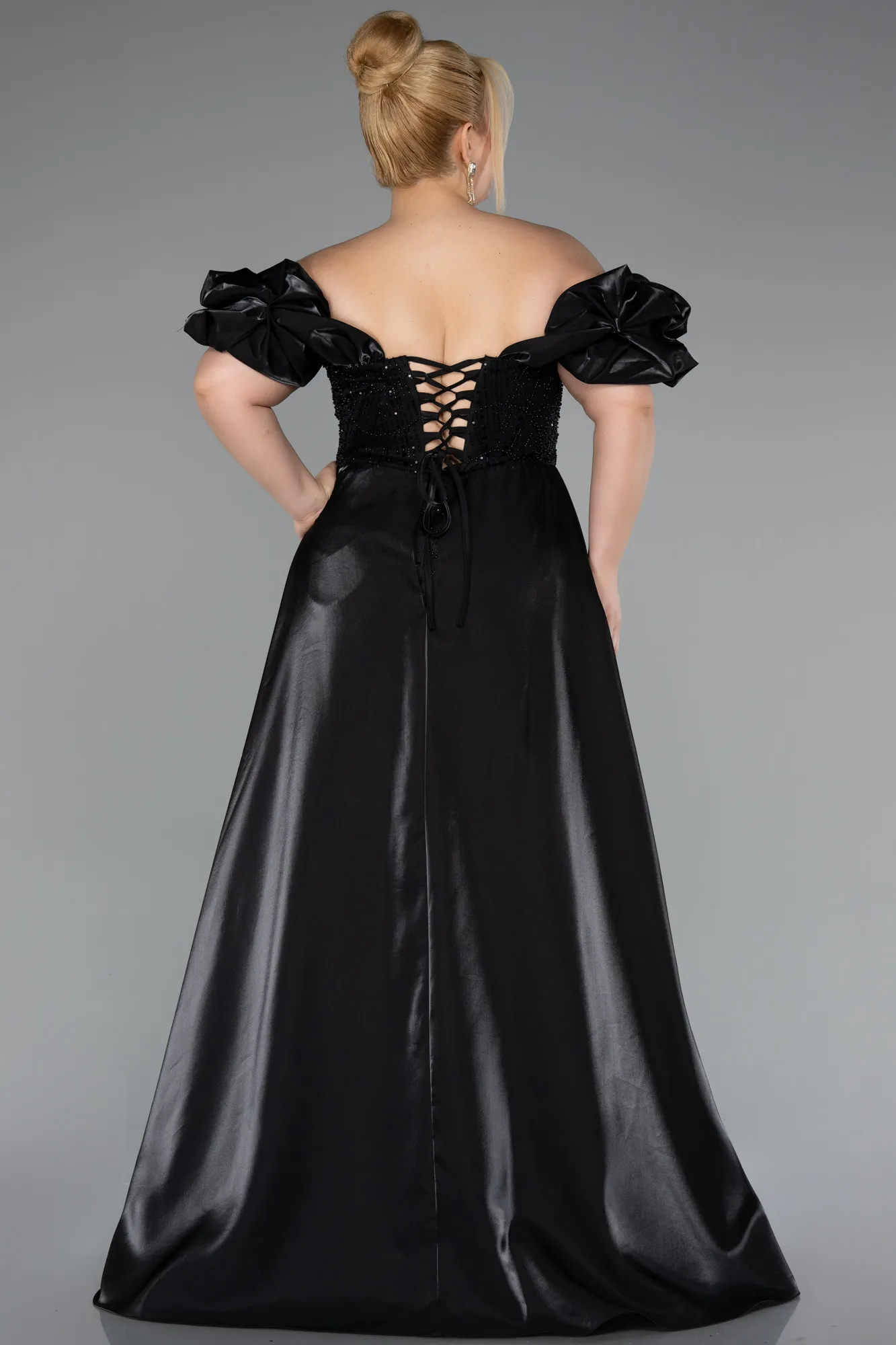 Black-Long Beaded Plus Size Evening Dress ABU5155