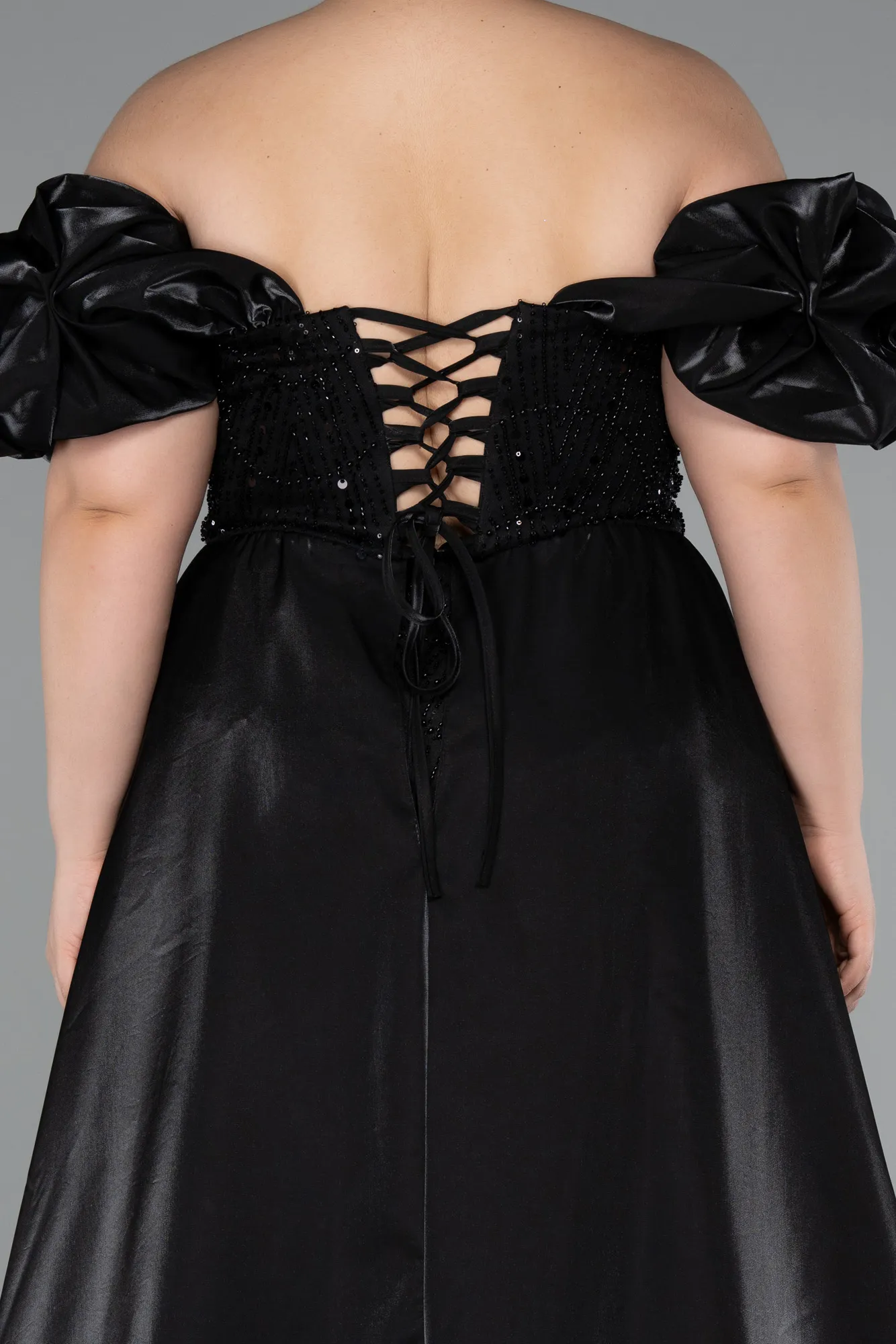 Black-Long Beaded Plus Size Evening Dress ABU5155