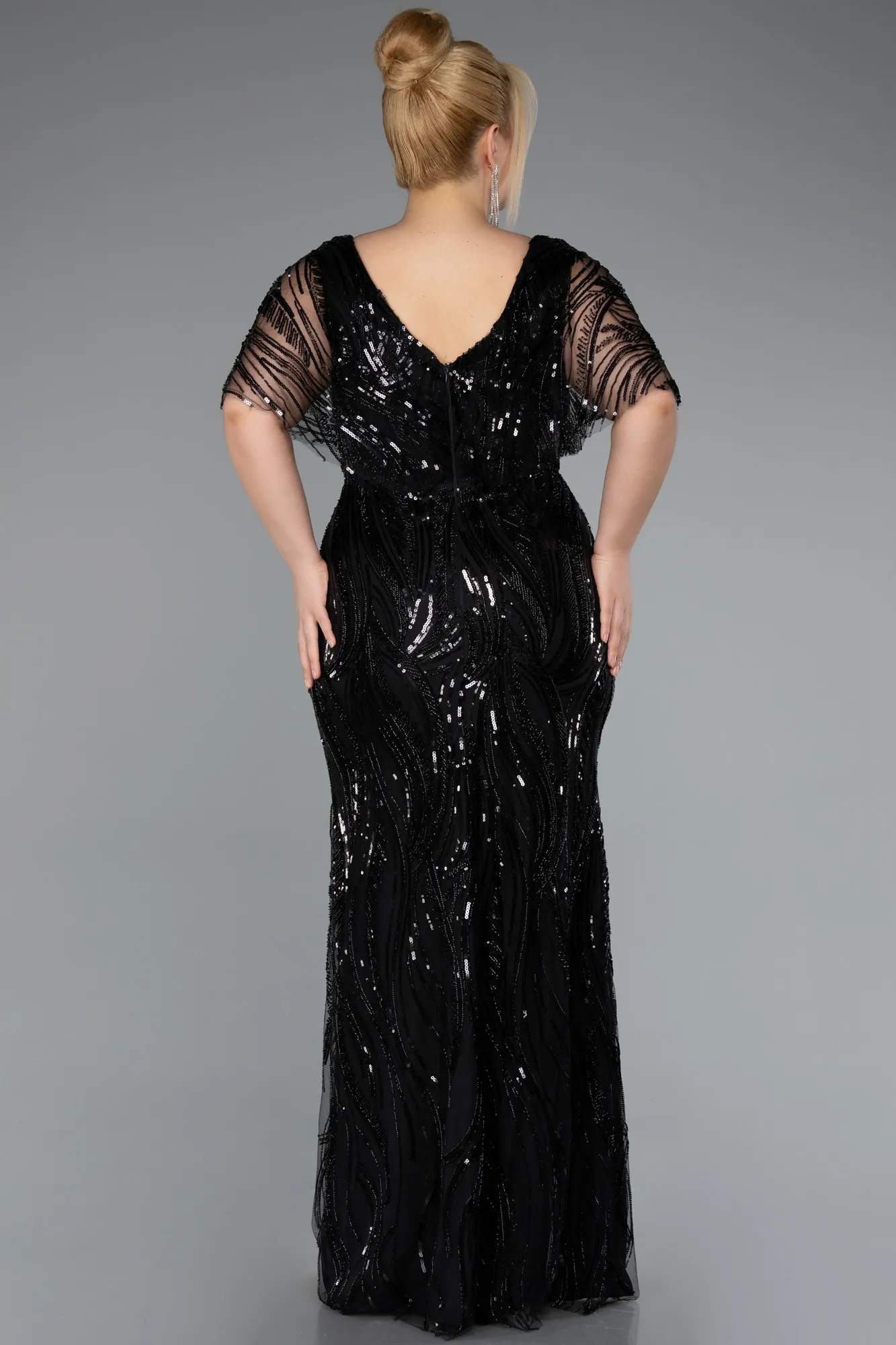 Black-Long Beaded Plus Size Evening Dress ABU5157