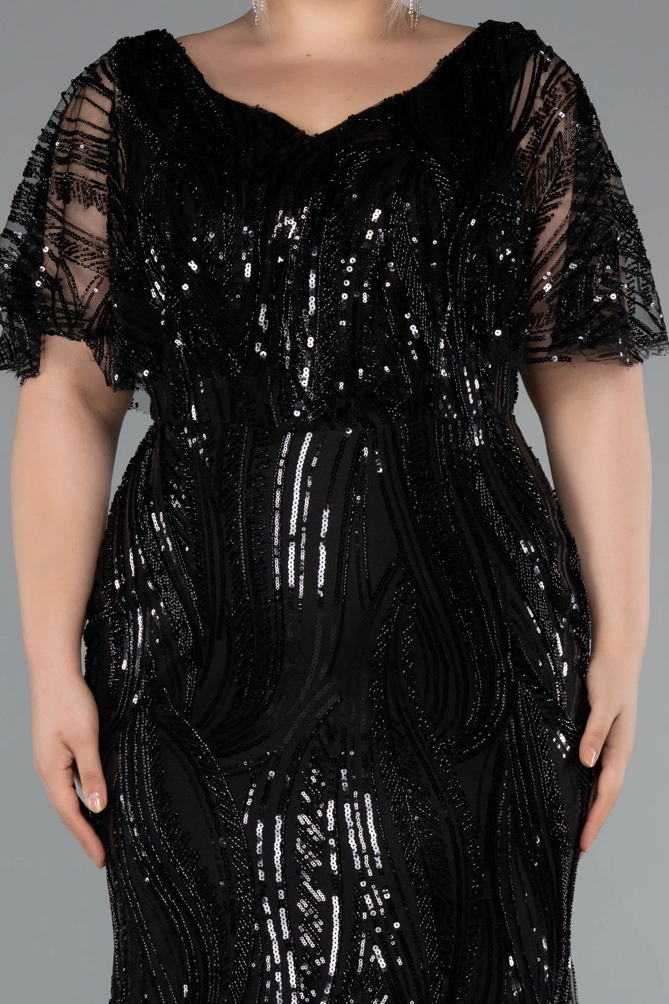 Black-Long Beaded Plus Size Evening Dress ABU5157