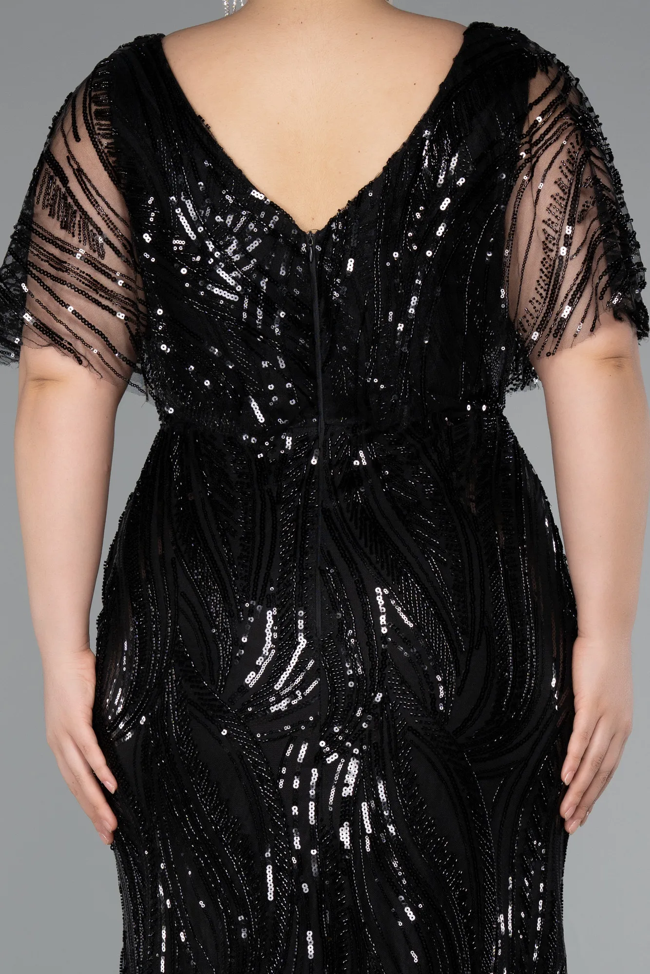 Black-Long Beaded Plus Size Evening Dress ABU5157