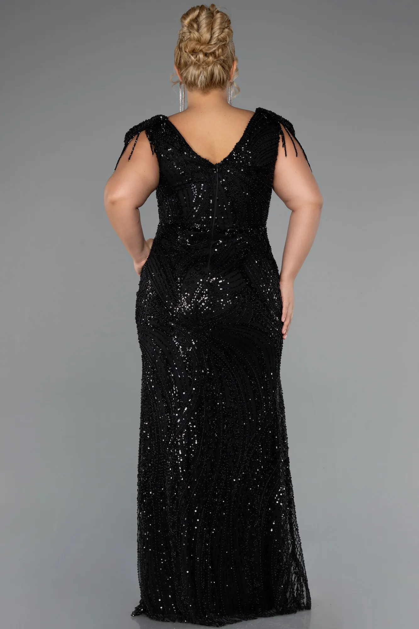 Black-Long Beaded Plus Size Evening Dress ABU5336