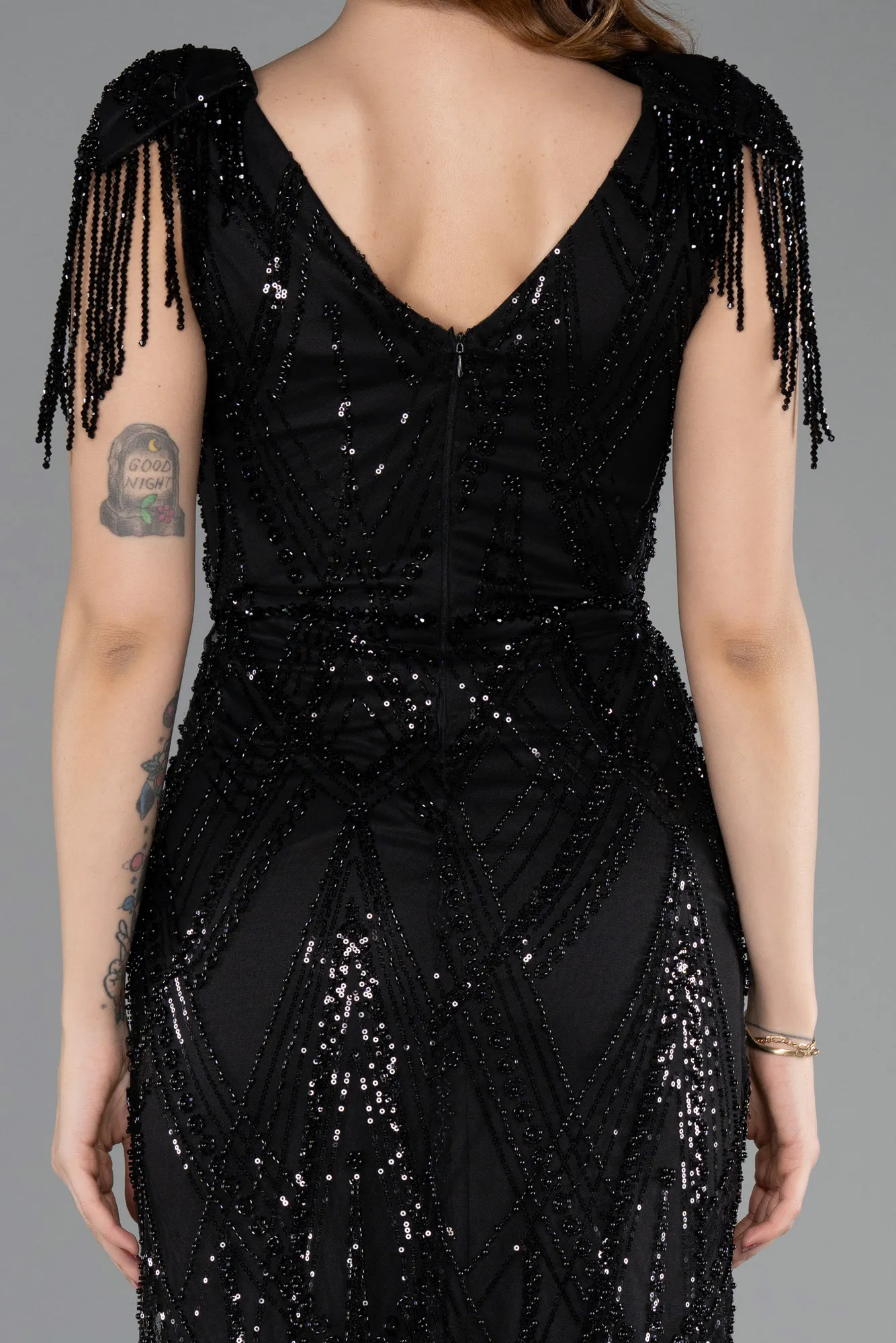 Black-Long Beaded Plus Size Evening Dress ABU5336