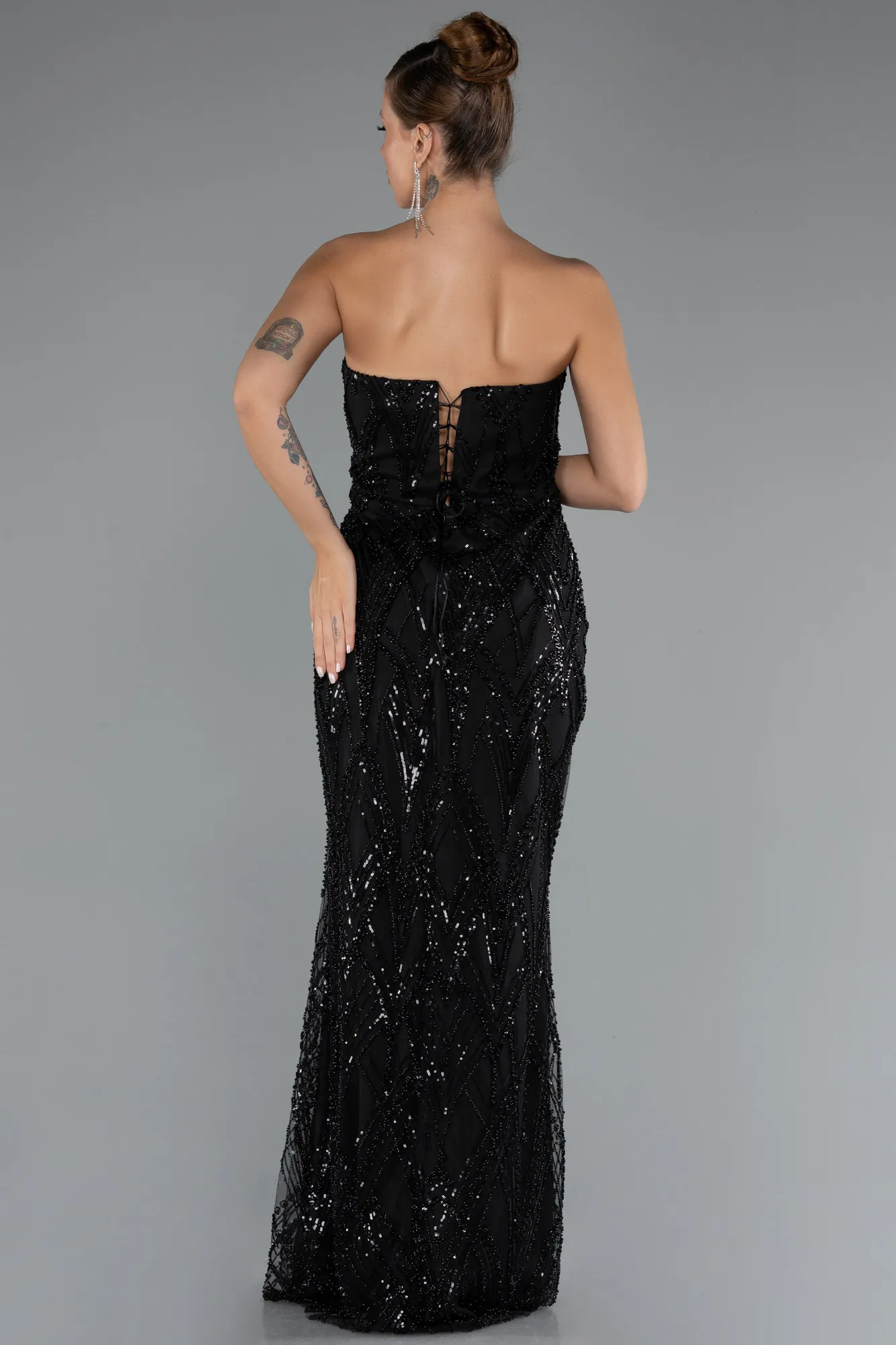 Black-Long Beaded Plus Size Evening Dress ABU5337