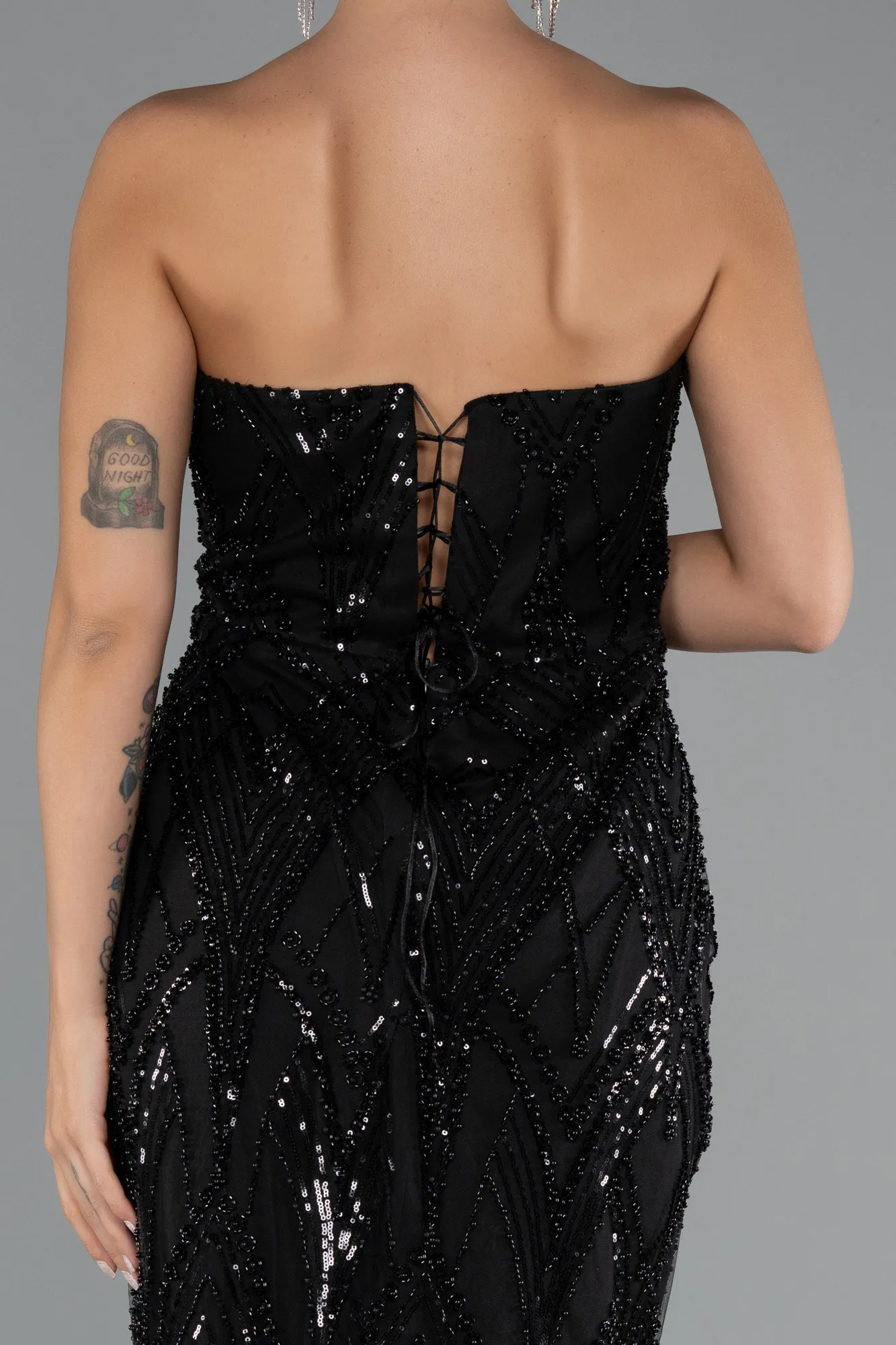 Black-Long Beaded Plus Size Evening Dress ABU5337