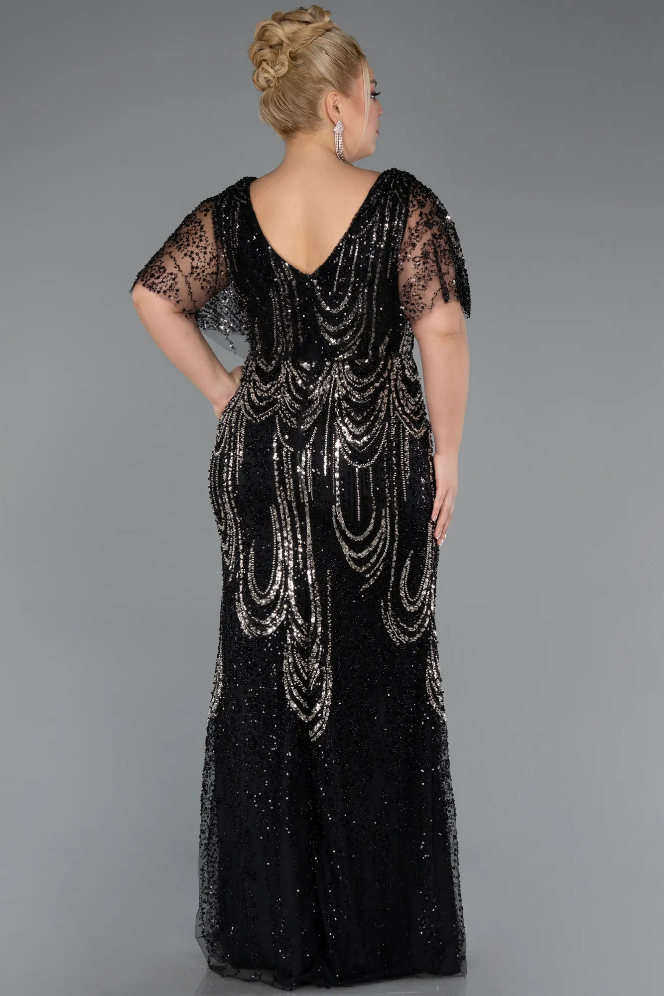 Black-Long Beaded Plus Size Evening Dress ABU5366