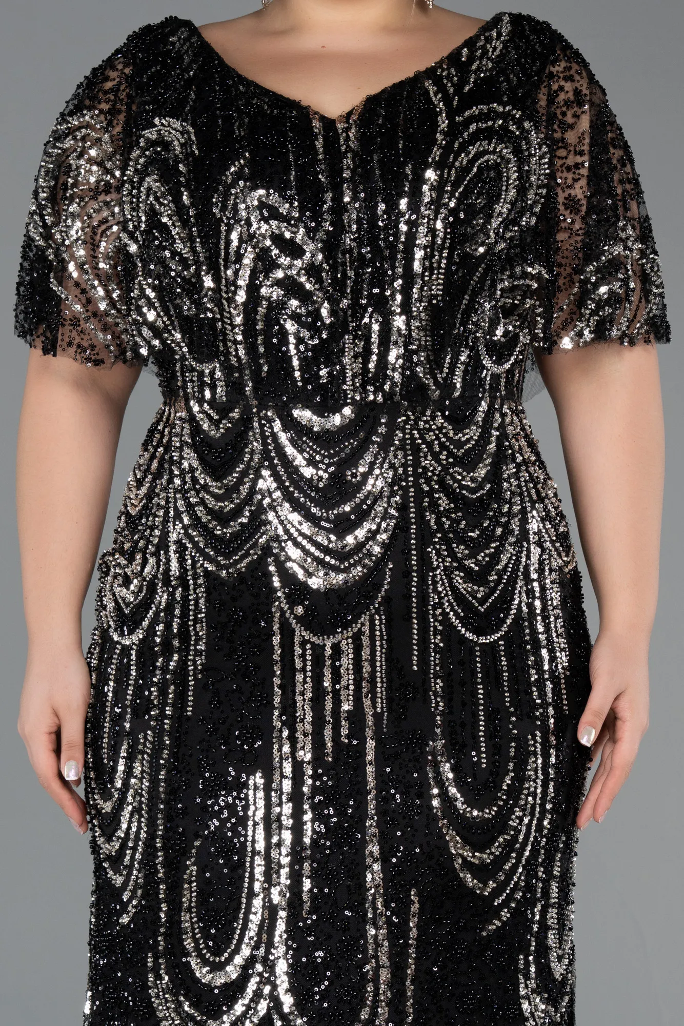 Black-Long Beaded Plus Size Evening Dress ABU5366