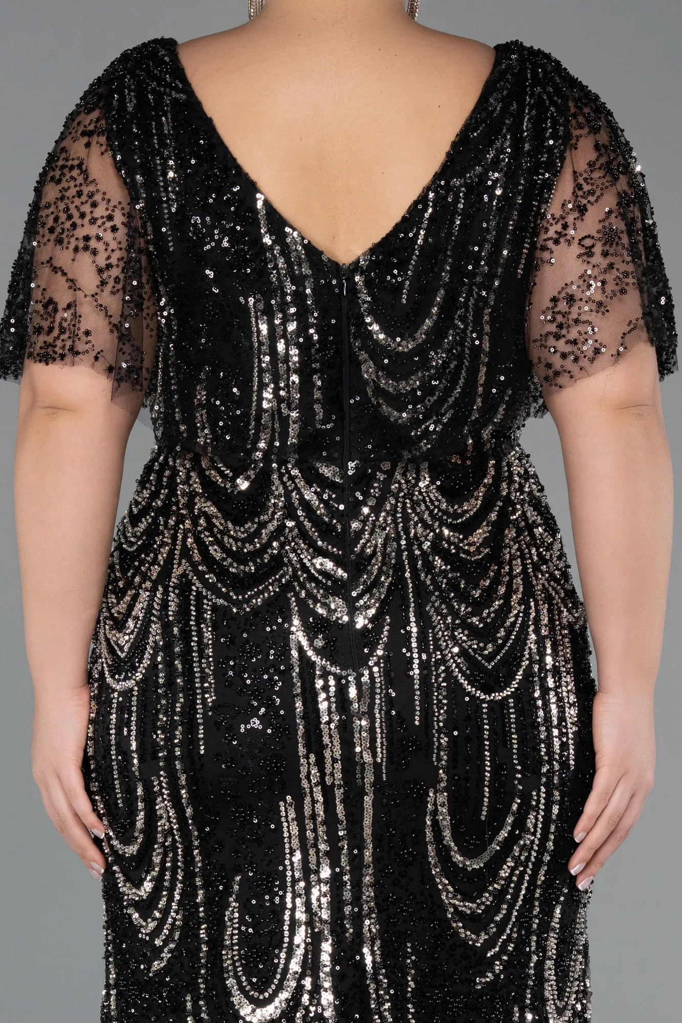 Black-Long Beaded Plus Size Evening Dress ABU5366