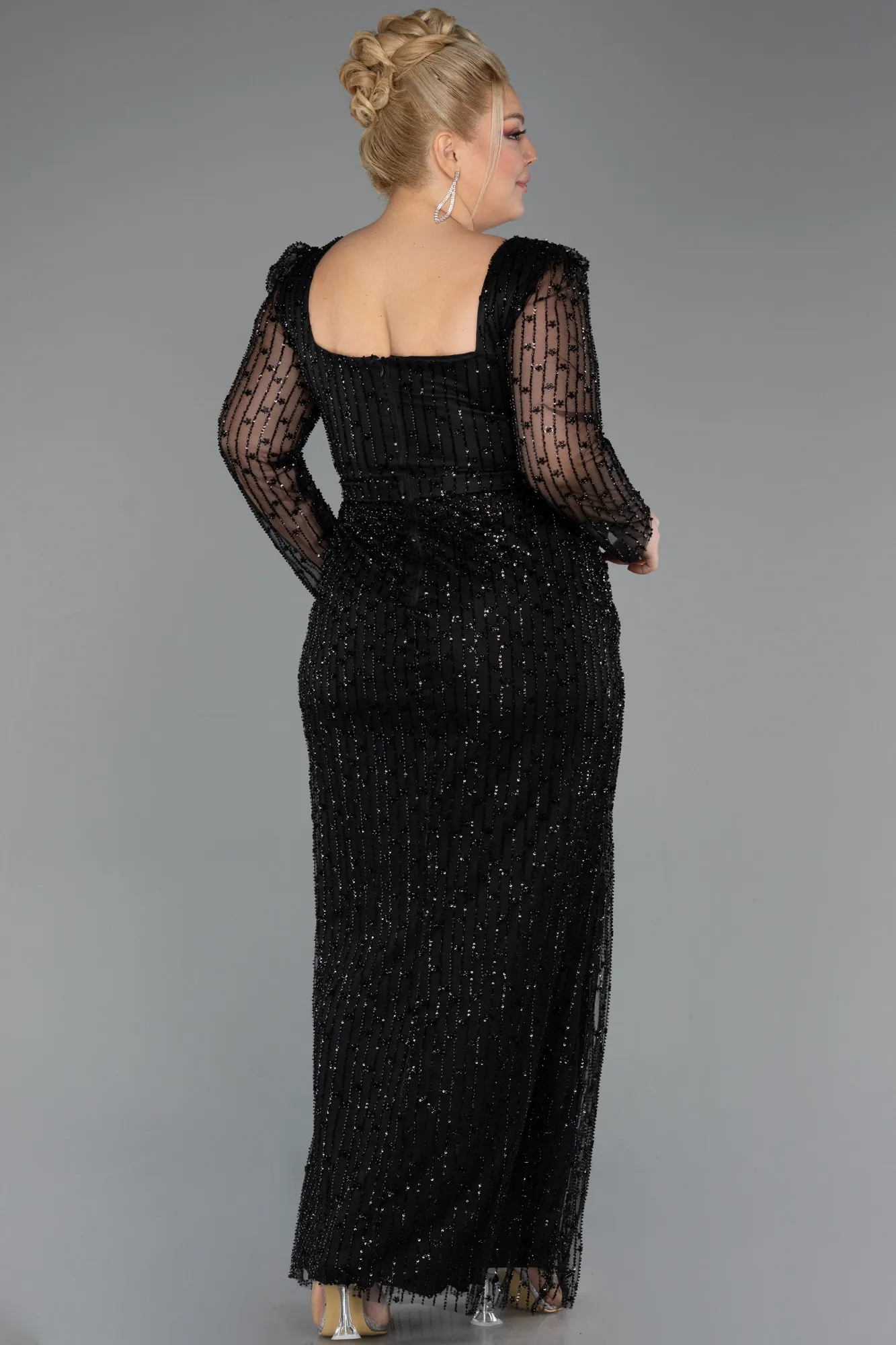 Black-Long Beaded Plus Size Evening Dress ABU5433