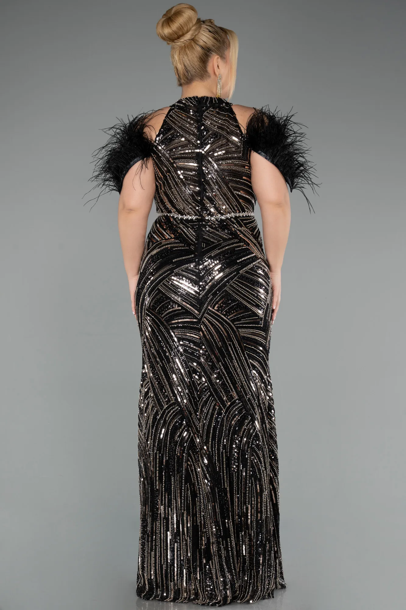 Black-Long Beaded Plus Size Evening Dress ABU5540