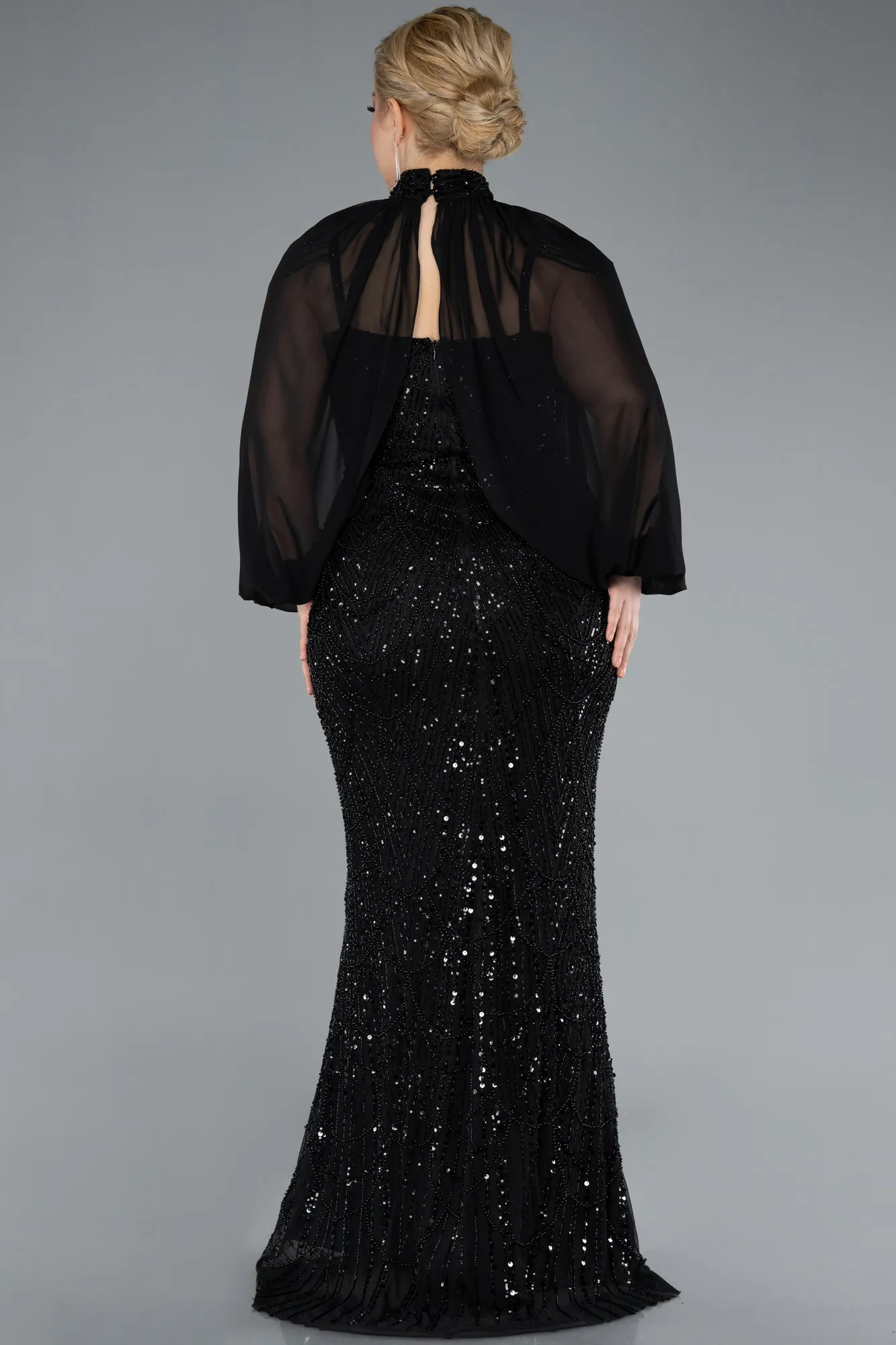 Black-Long Beaded Plus Size Evening Gown ABU4890