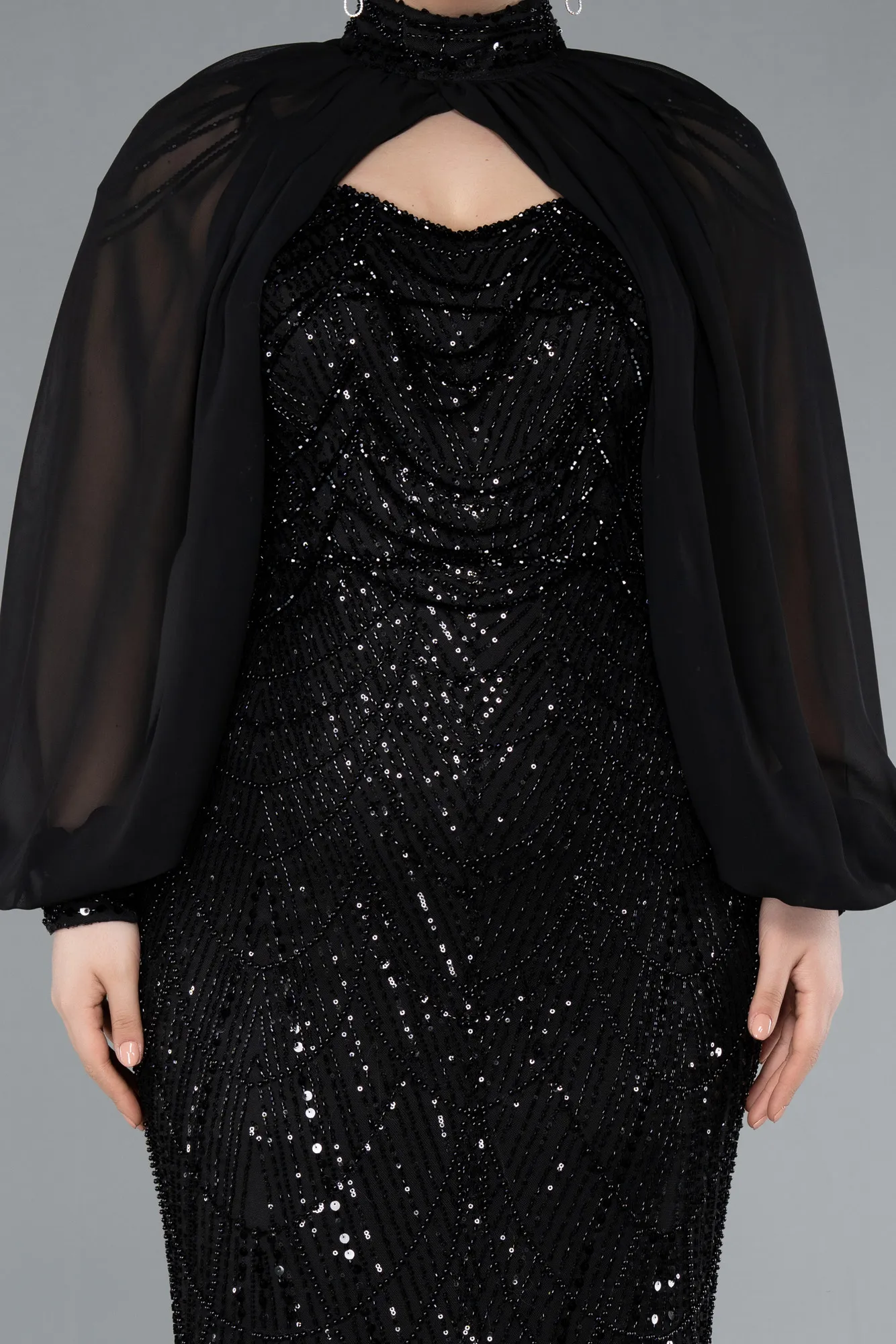 Black-Long Beaded Plus Size Evening Gown ABU4890