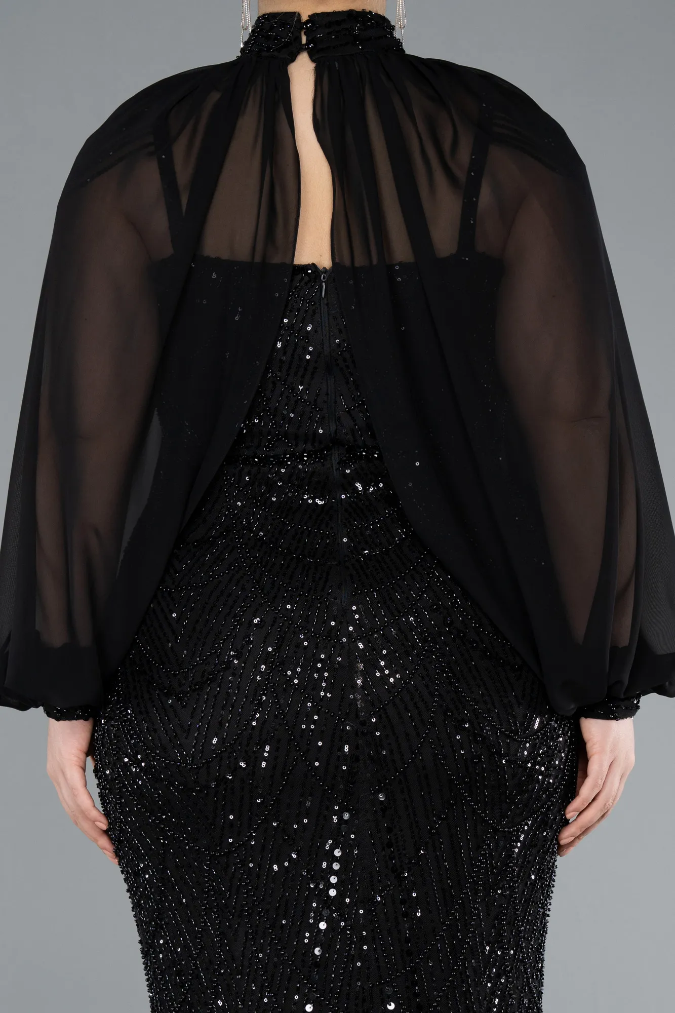 Black-Long Beaded Plus Size Evening Gown ABU4890