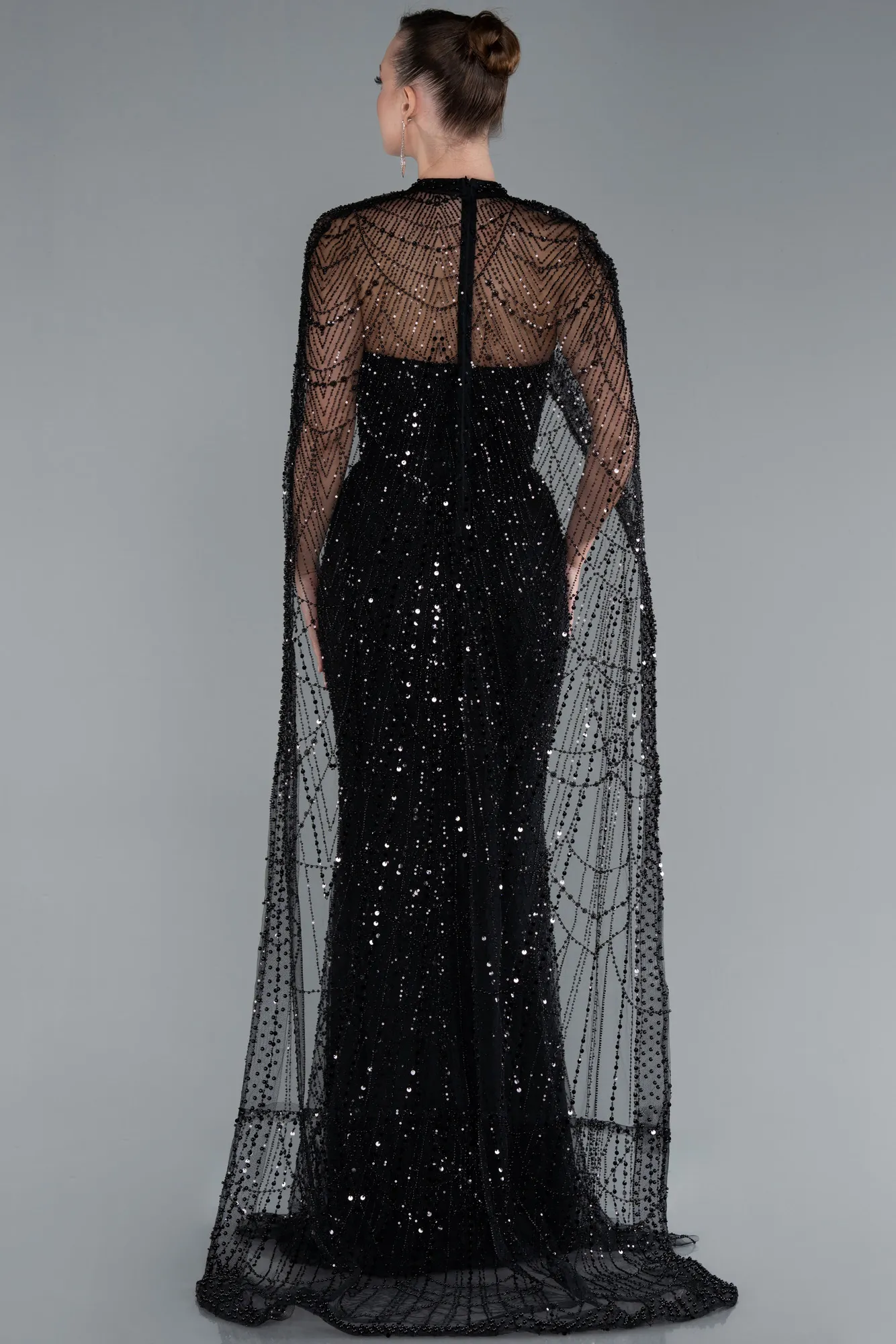 Black-Long Beaded Plus Size Evening Gown ABU5010