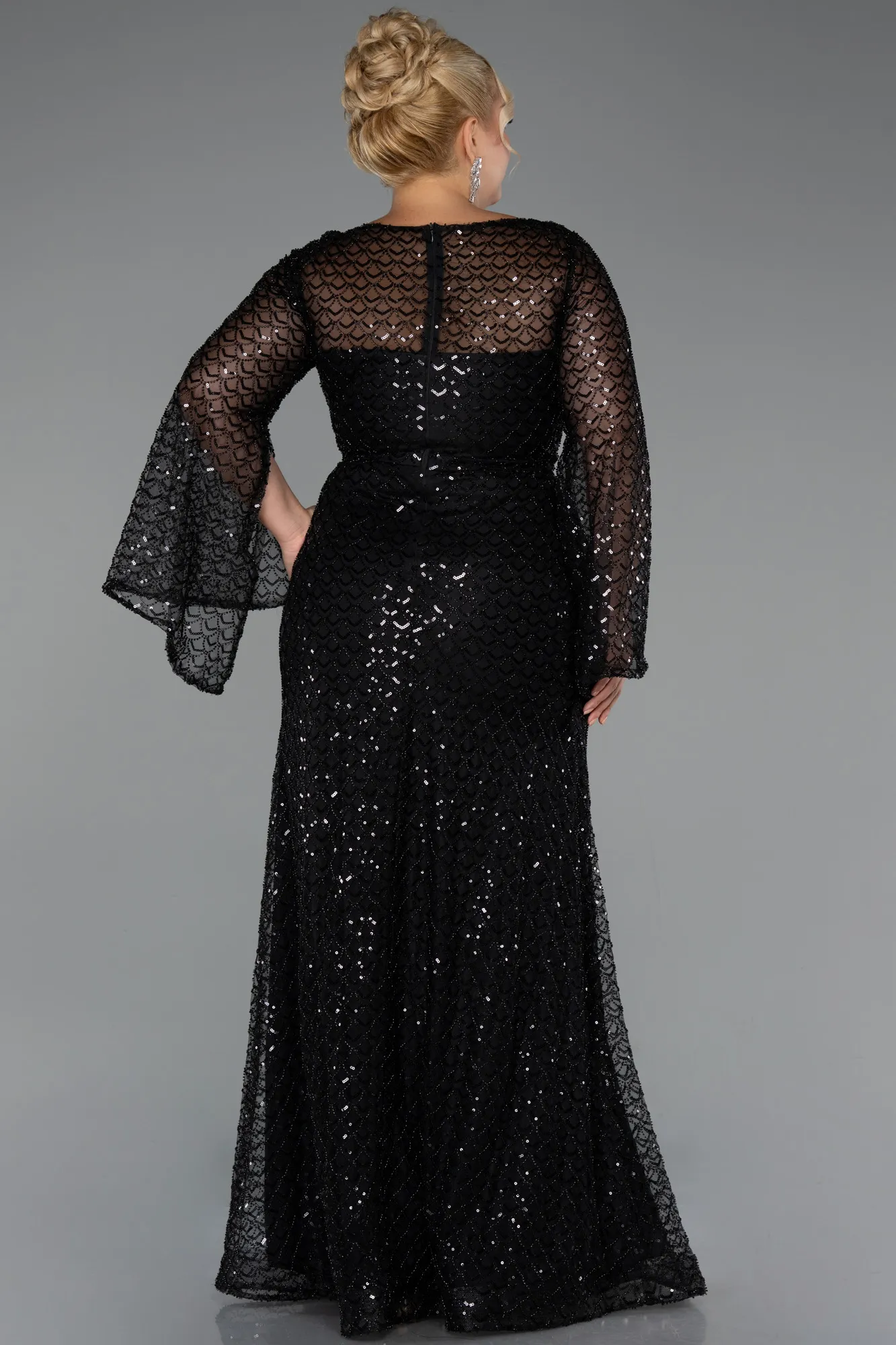 Black-Long Beaded Plus Size Evening Gown ABU5243