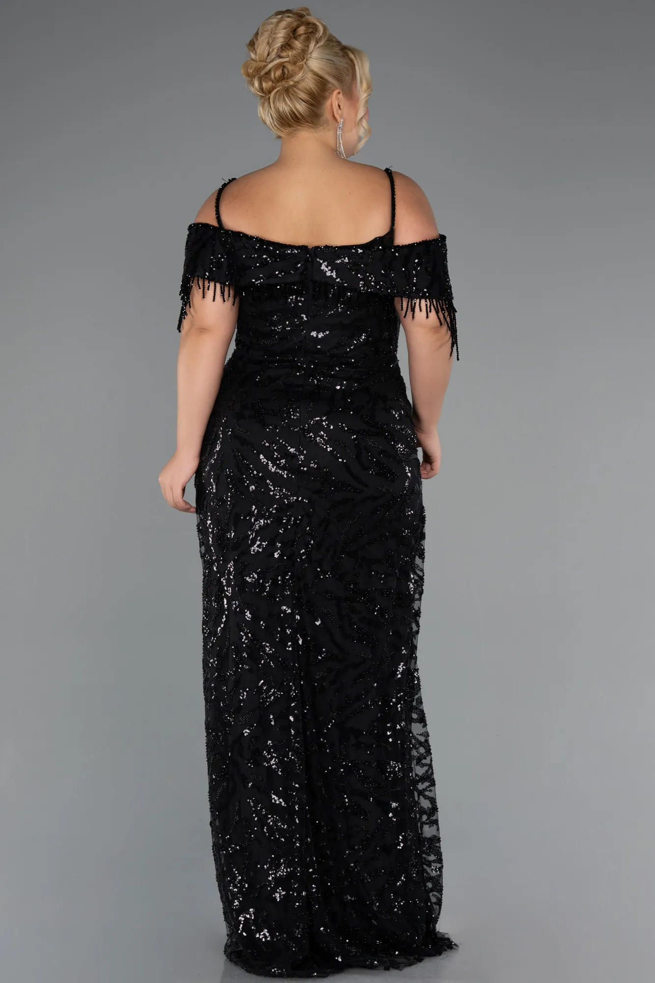 Black-Long Beaded Plus Size Evening Gown ABU5326
