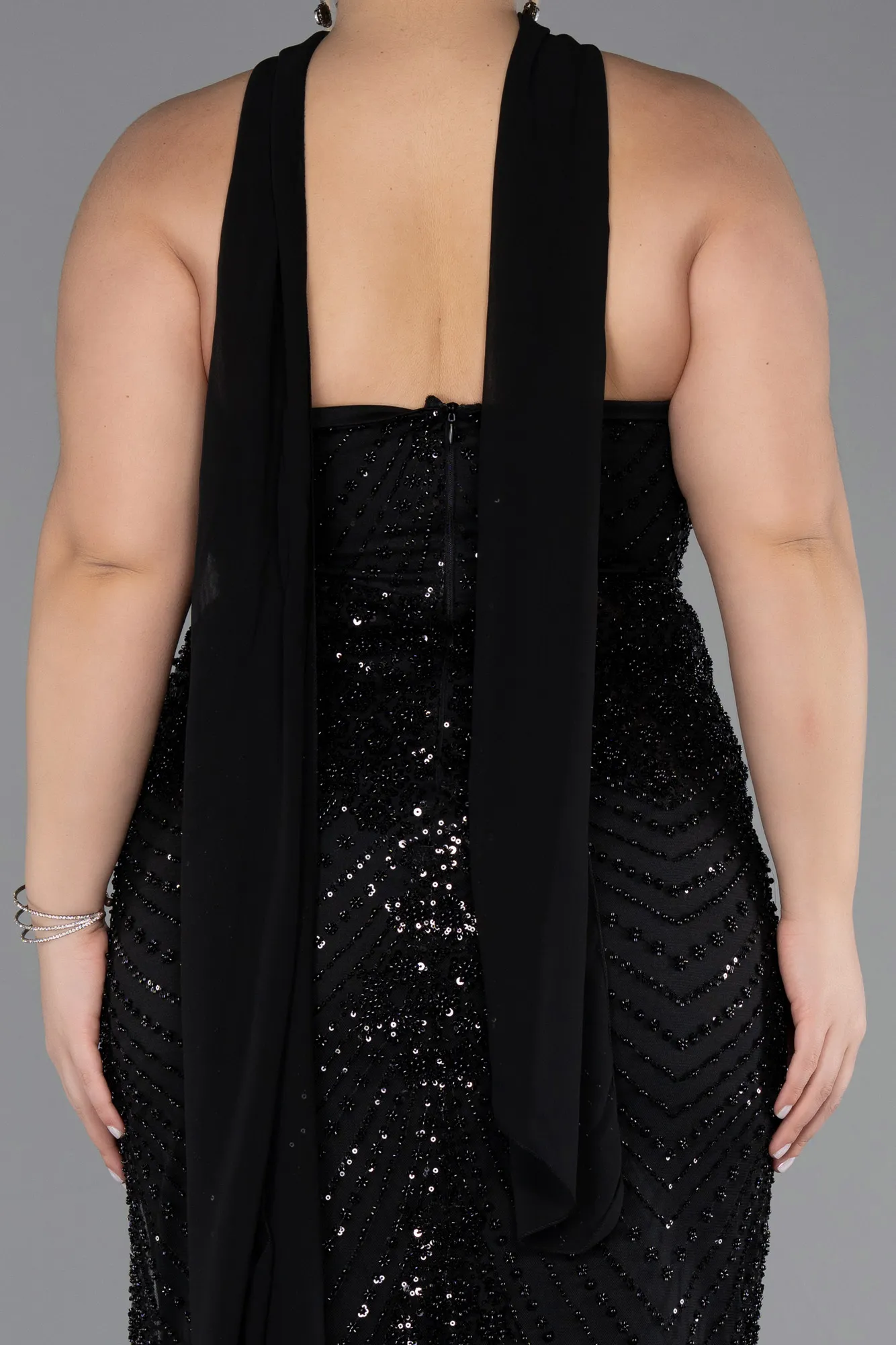 Black-Long Beaded Plus Size Evening Gown ABU5495