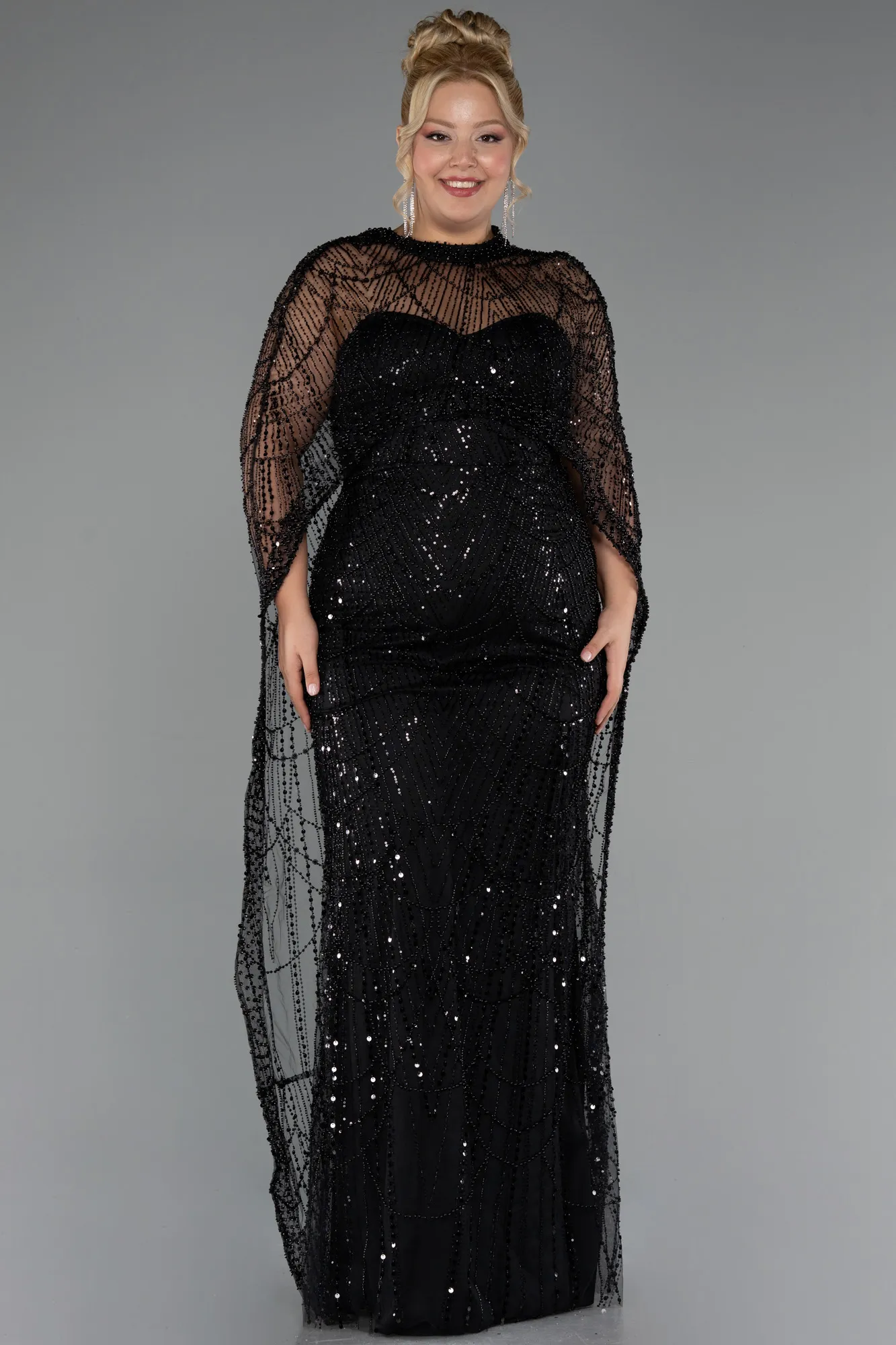 Black-Long Beaded Plus Size Wedding Dress ABU5328