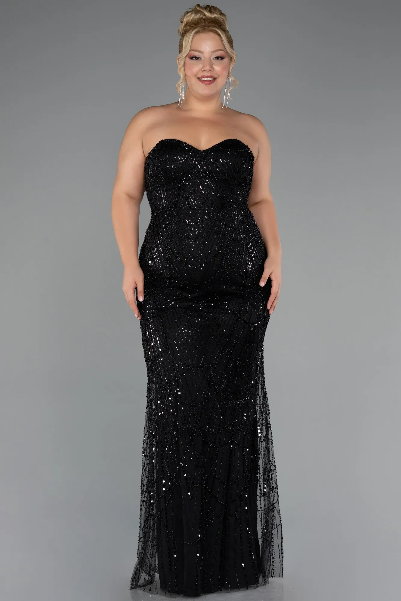 Black-Long Beaded Plus Size Wedding Dress ABU5328