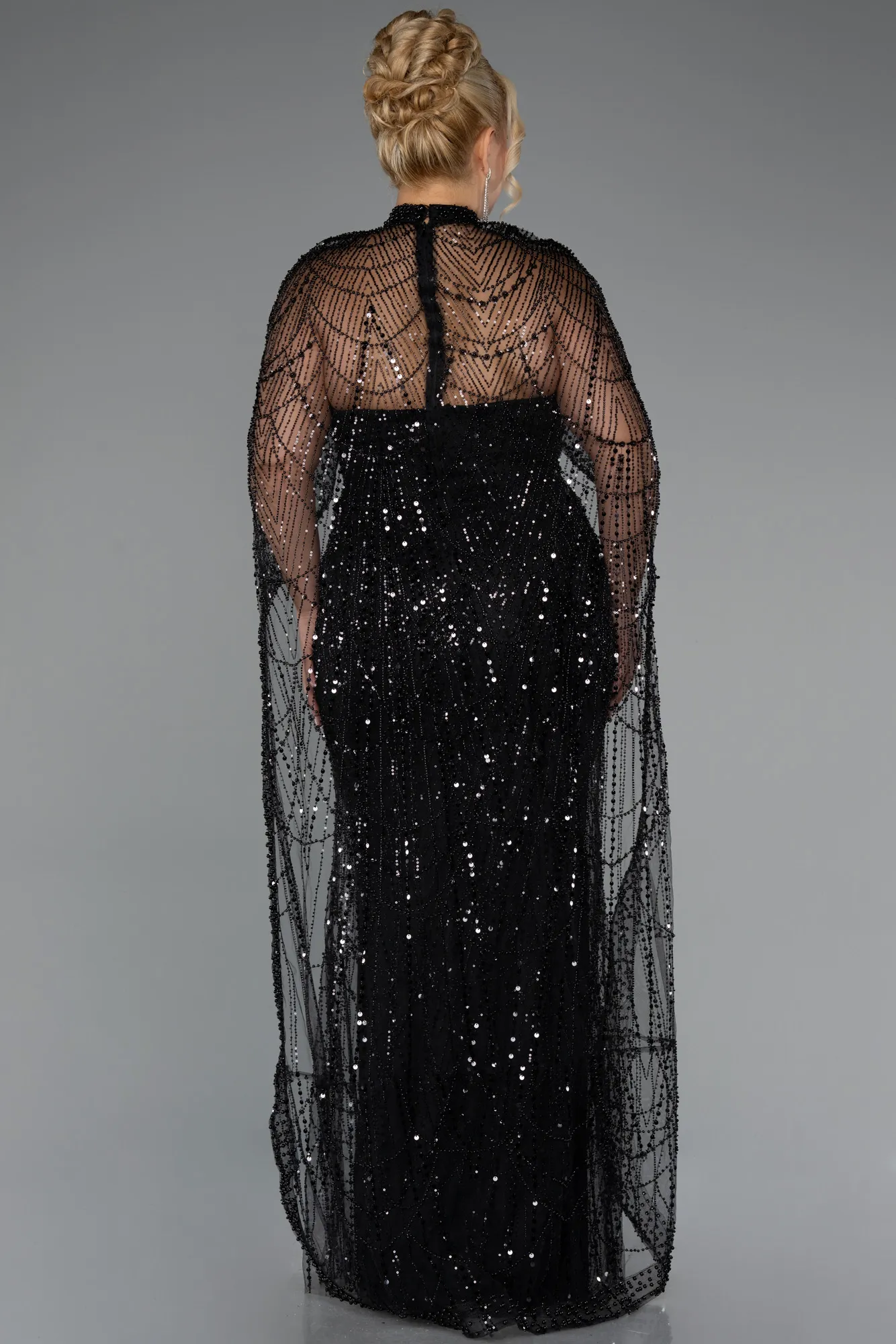 Black-Long Beaded Plus Size Wedding Dress ABU5328