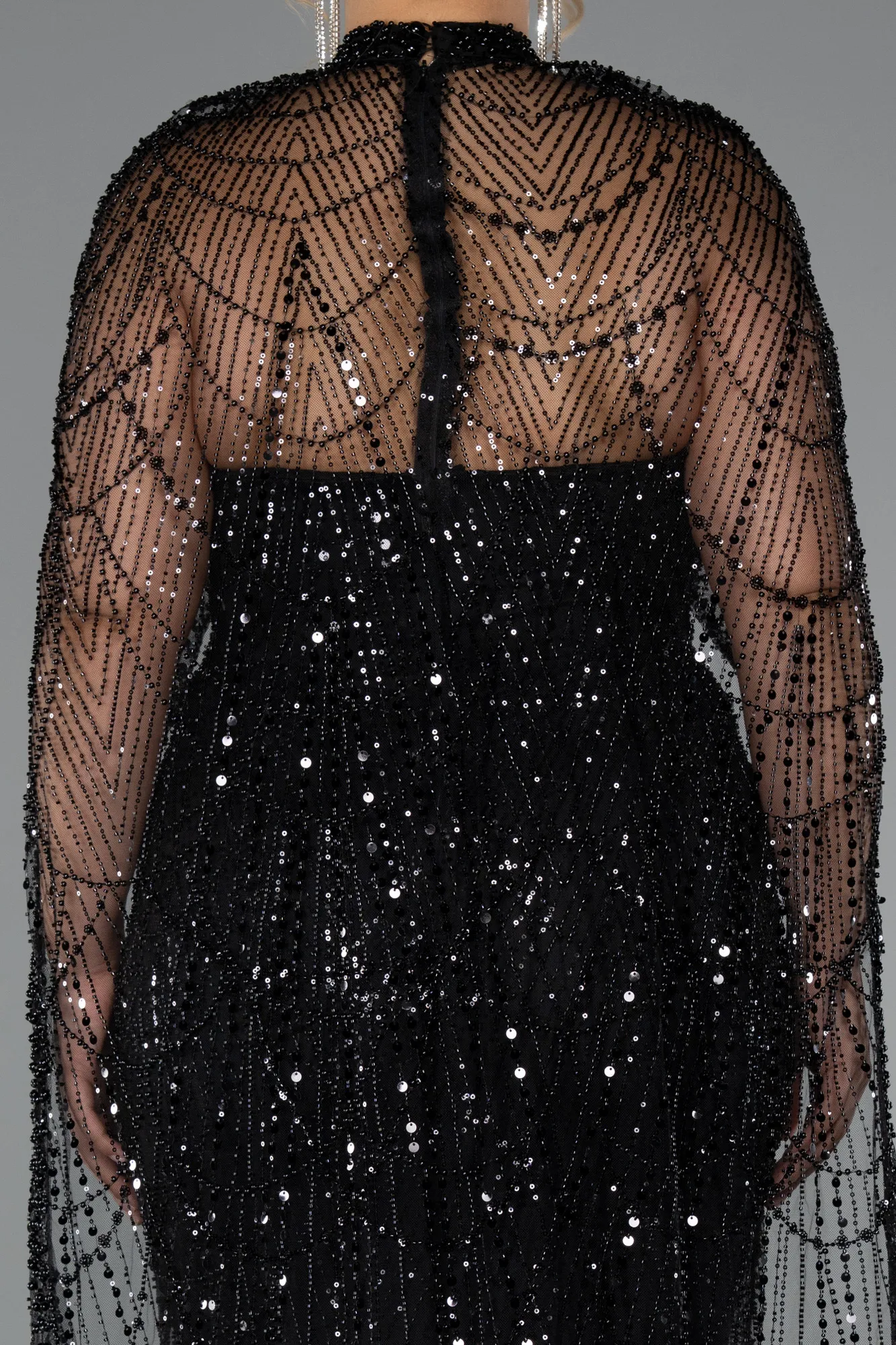 Black-Long Beaded Plus Size Wedding Dress ABU5328