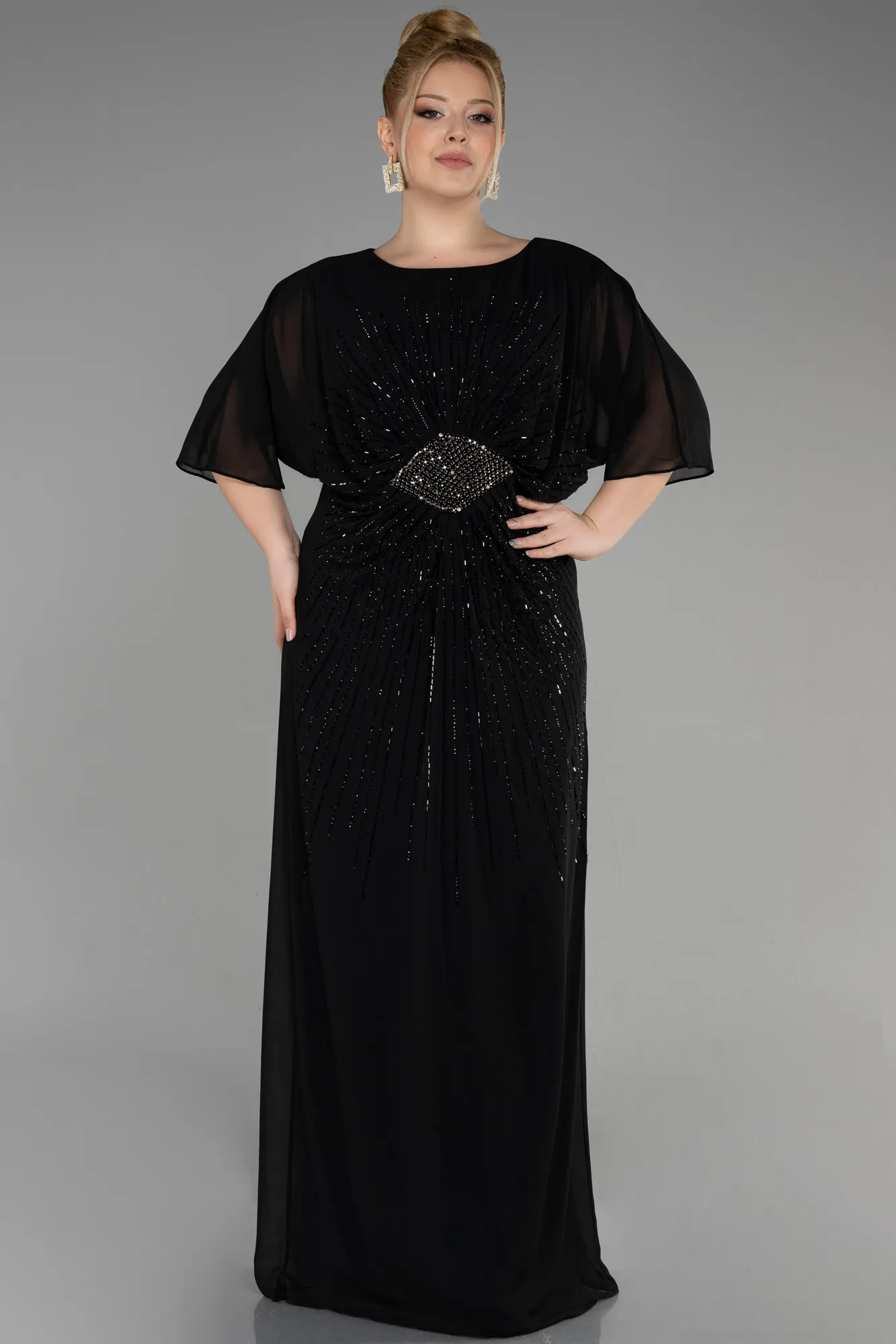 Black-Long Chiffon Designer Plus Size Gowns ABU3651