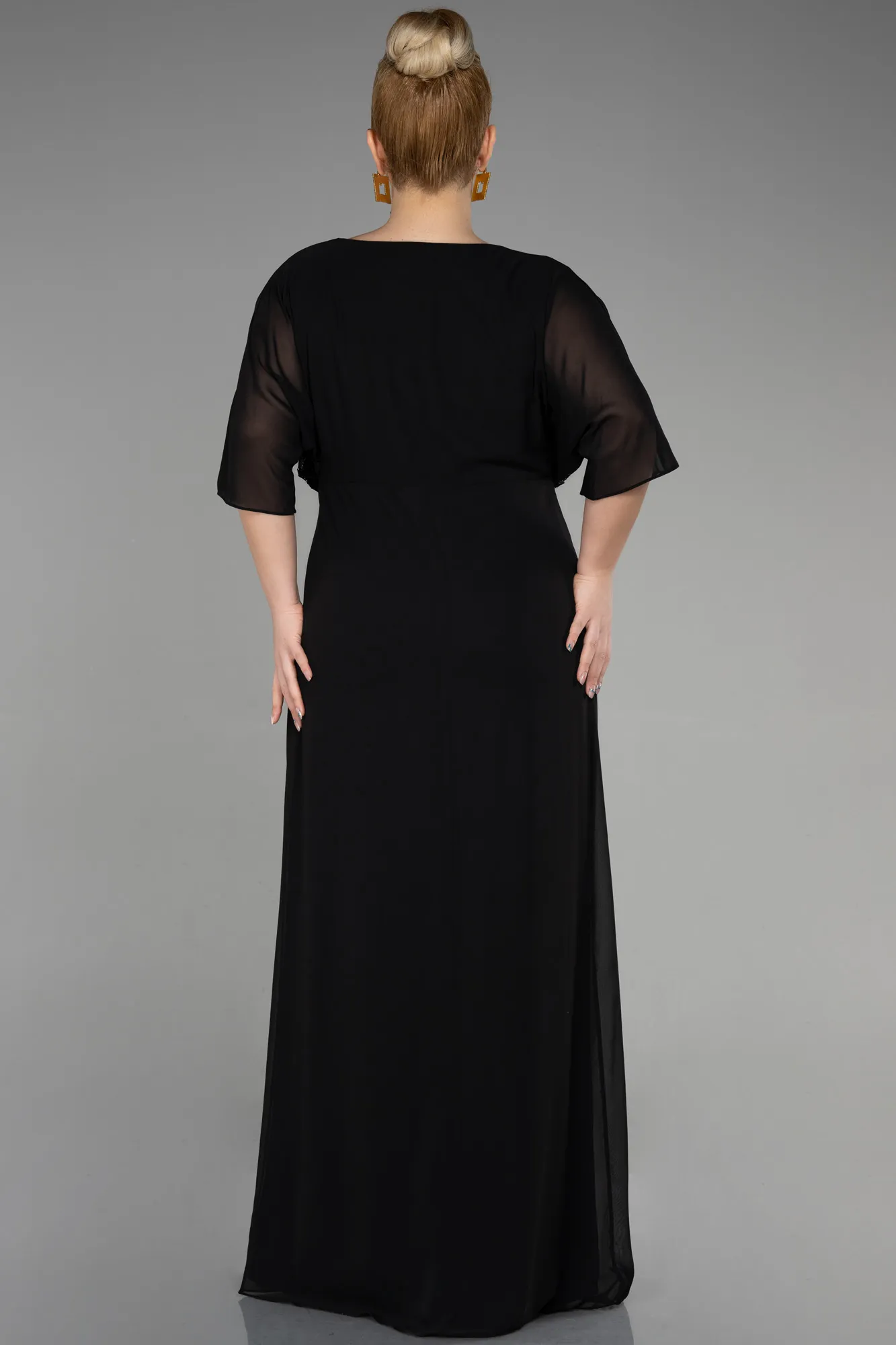 Black-Long Chiffon Designer Plus Size Gowns ABU3651
