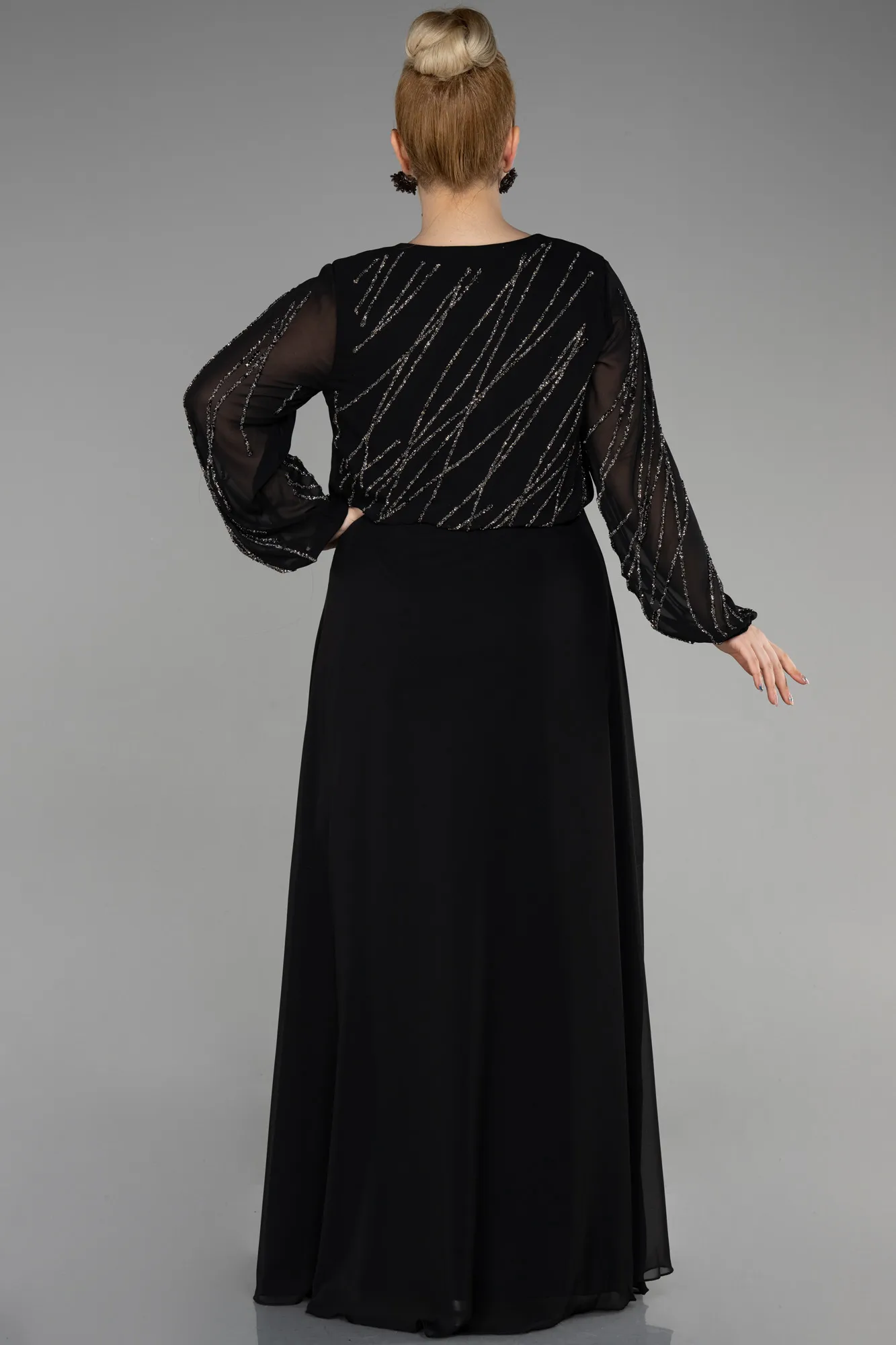 Black-Long Chiffon Designer Plus Size Gowns ABU3652