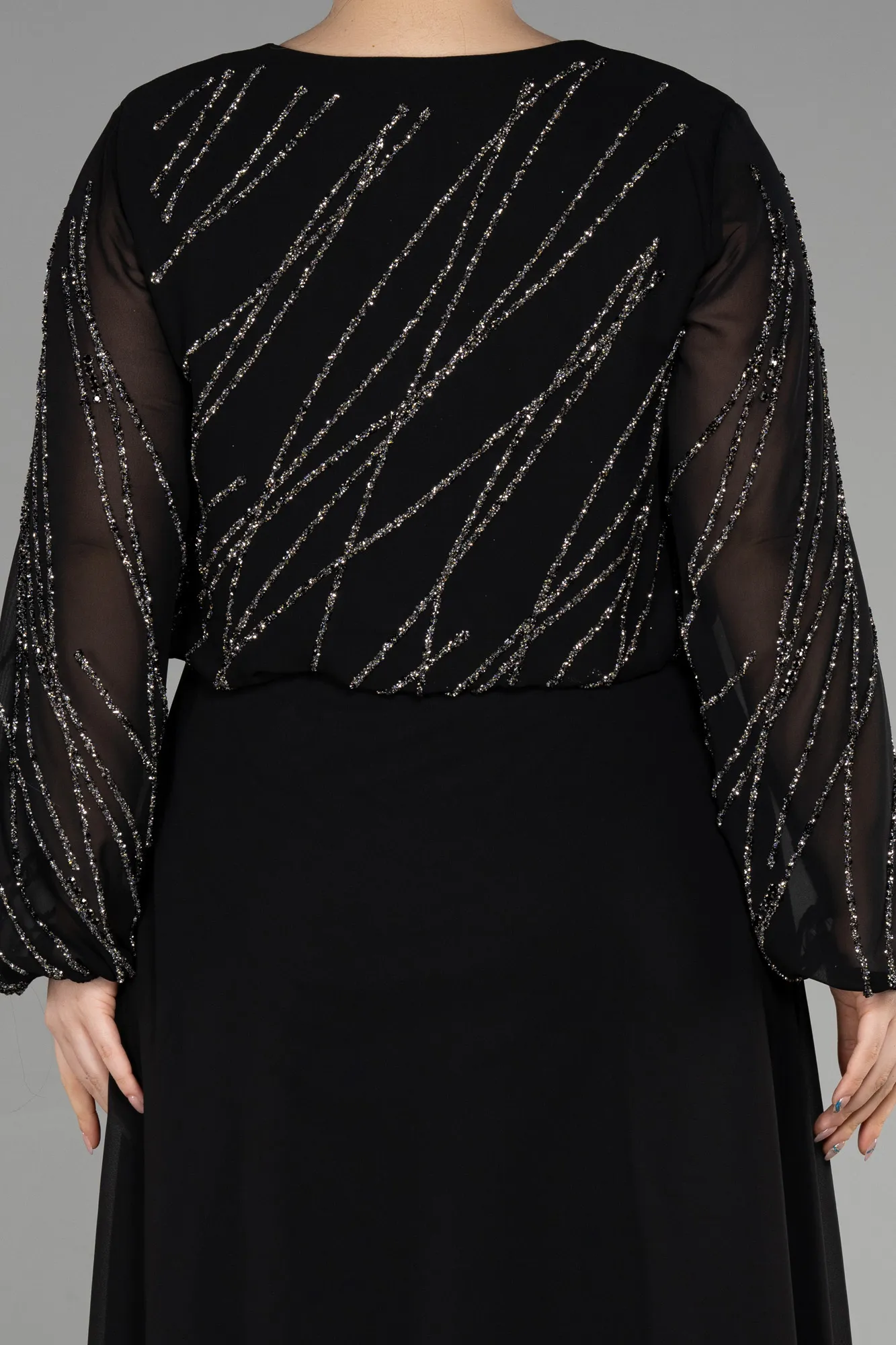 Black-Long Chiffon Designer Plus Size Gowns ABU3652