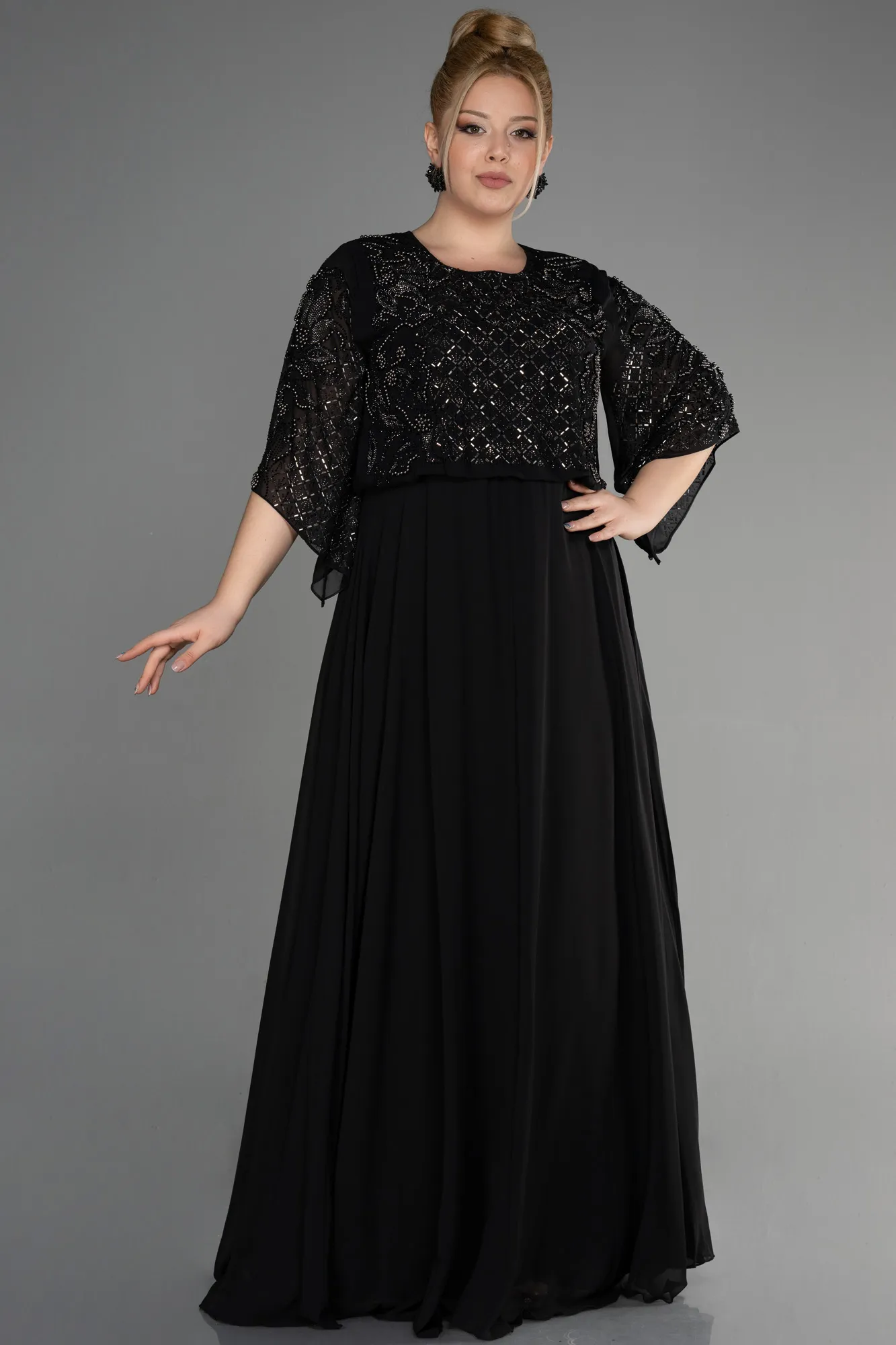 Black-Long Chiffon Designer Plus Size Gowns ABU3654