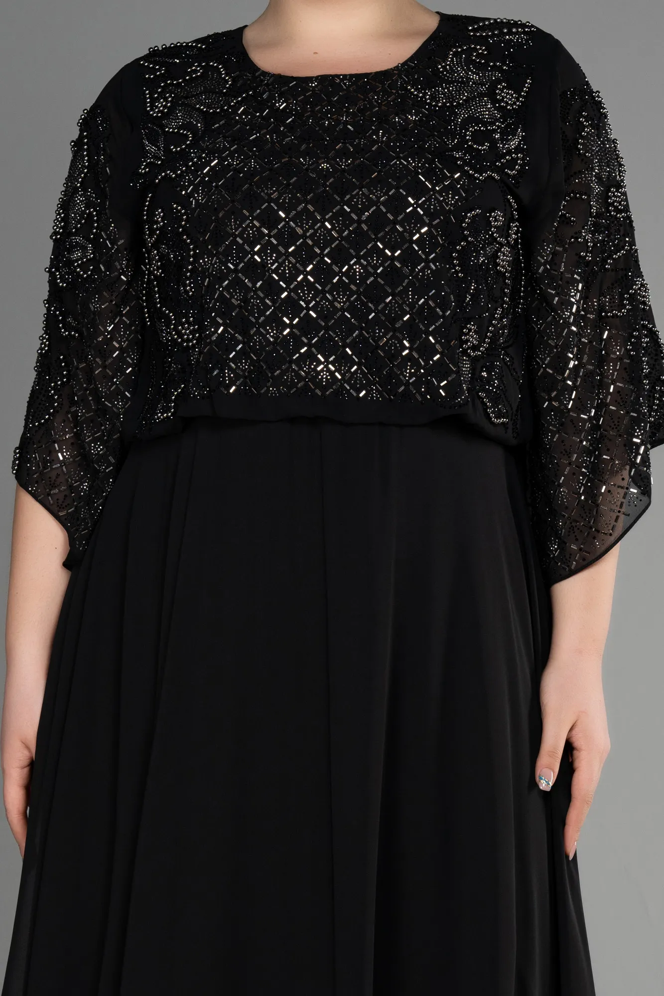 Black-Long Chiffon Designer Plus Size Gowns ABU3654