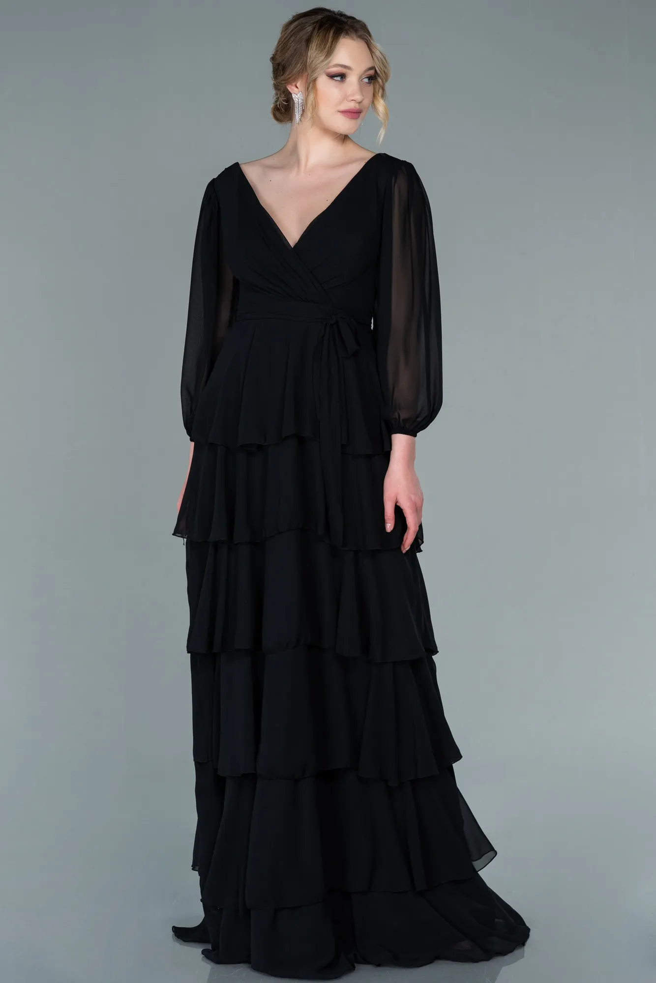 Black-Long Chiffon Evening Dress ABU2322